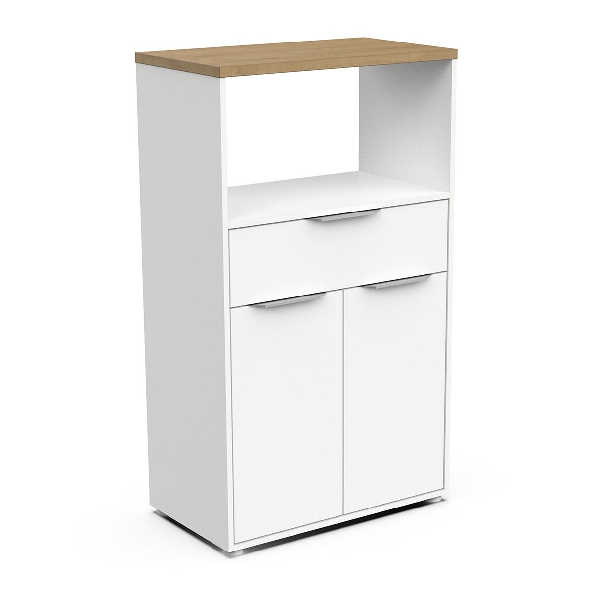 Access magnetronkast 123 cm – wit met warm eiken, stijlvol & functioneel