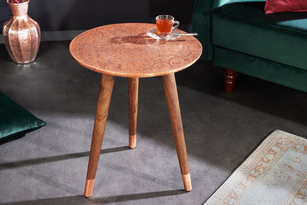 AlcaZar handgemaakte bijzettafel 50 cm – Antiek koper & acacia