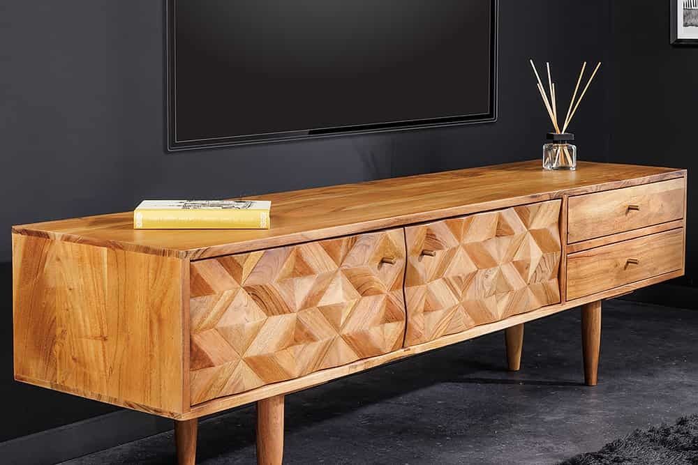 ALPINE massief houten tv‑meubel – 145 cm natuurlijk acacia retro‑design