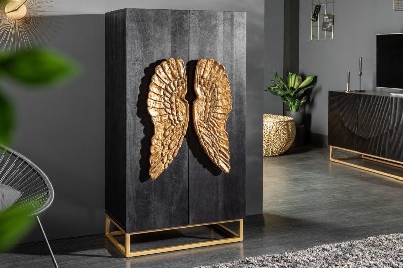 ANGEL Dressoir 140 cm – Zwart Mangohout met Gouden Accenten van Invicta Interior
