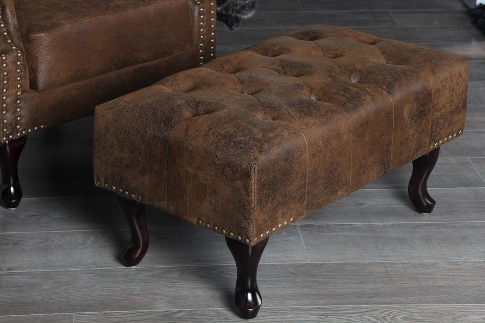 Antieke Chesterfield Voetenbank 80 cm – Luxe Knoopstiksels & Klinknagels van Invicta Interior