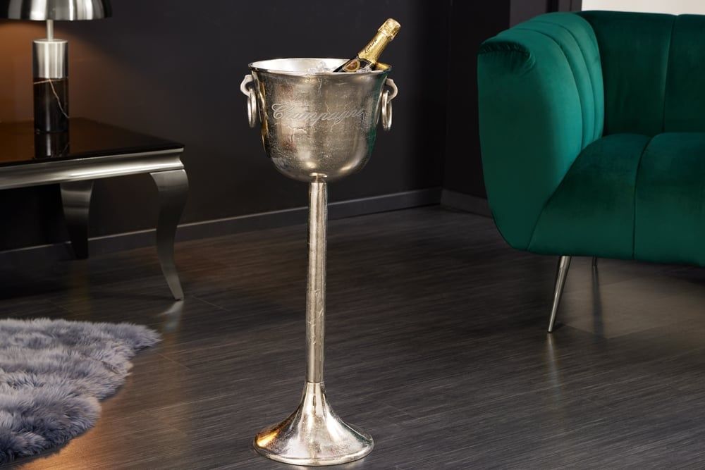 Antieke Zilveren Champagnekoeler 80 cm – Handgemaakte Metalen Flessenkoeler van Invicta Interior