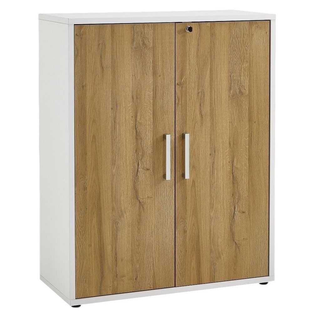 Archiefkast Calvia 111 cm – Wit met oud eiken, veilig opbergen & stijlvolle ordening