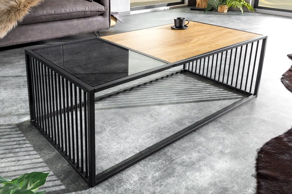 Architectuur Salontafel 100 cm – Zwart, Wild Eiken & Gerookt Glas van Invicta Interior