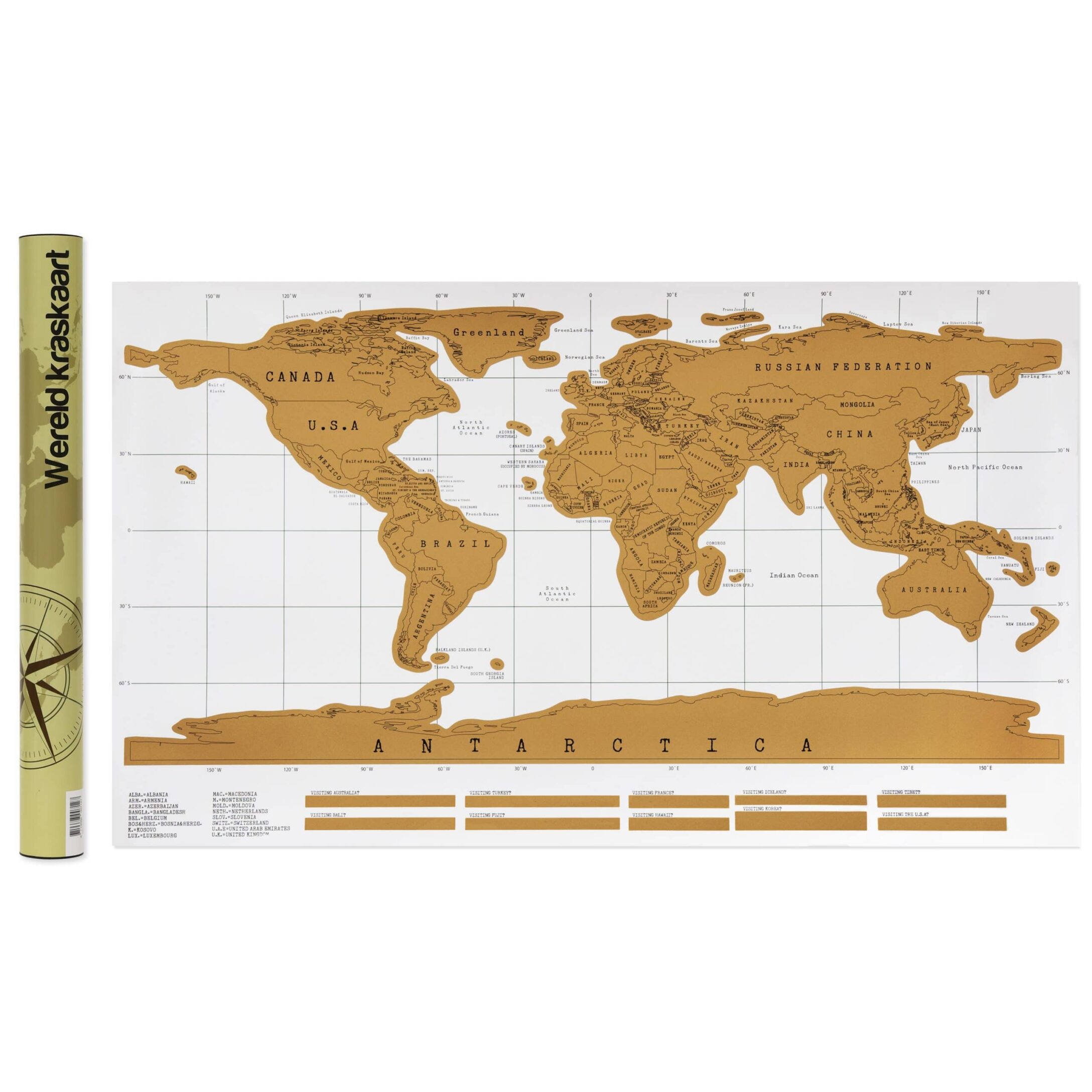 Aretica witte world scratch map – stijlvol reis‑souvenir voor wanddecoratie