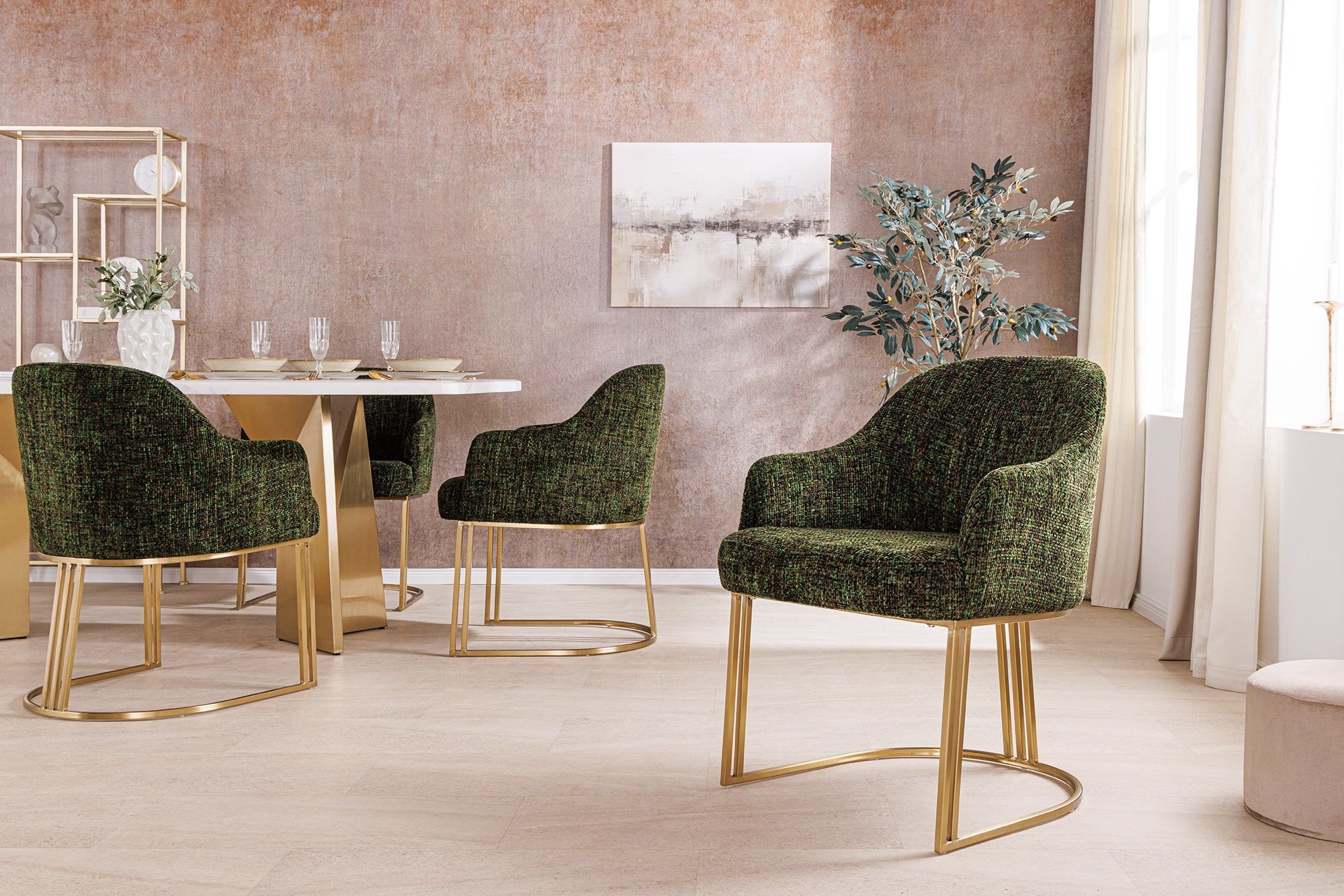 Armleuningen EXTRAVAGANCIA – Donkergroen chenille & champagne goud