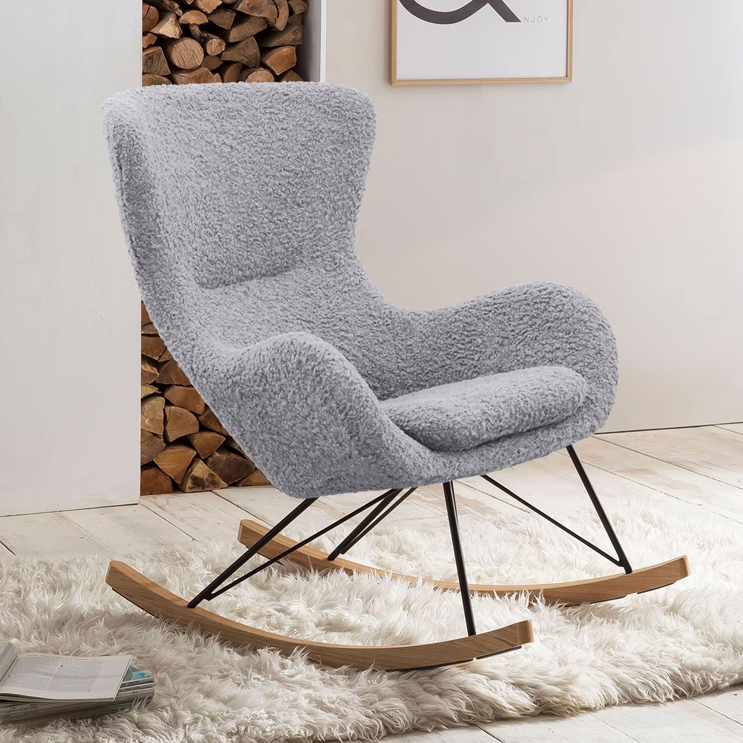 Artistiq Chanequa Teddy Schommelstoel – Knuffelzacht Scandinavisch Design in Lichtgrijs