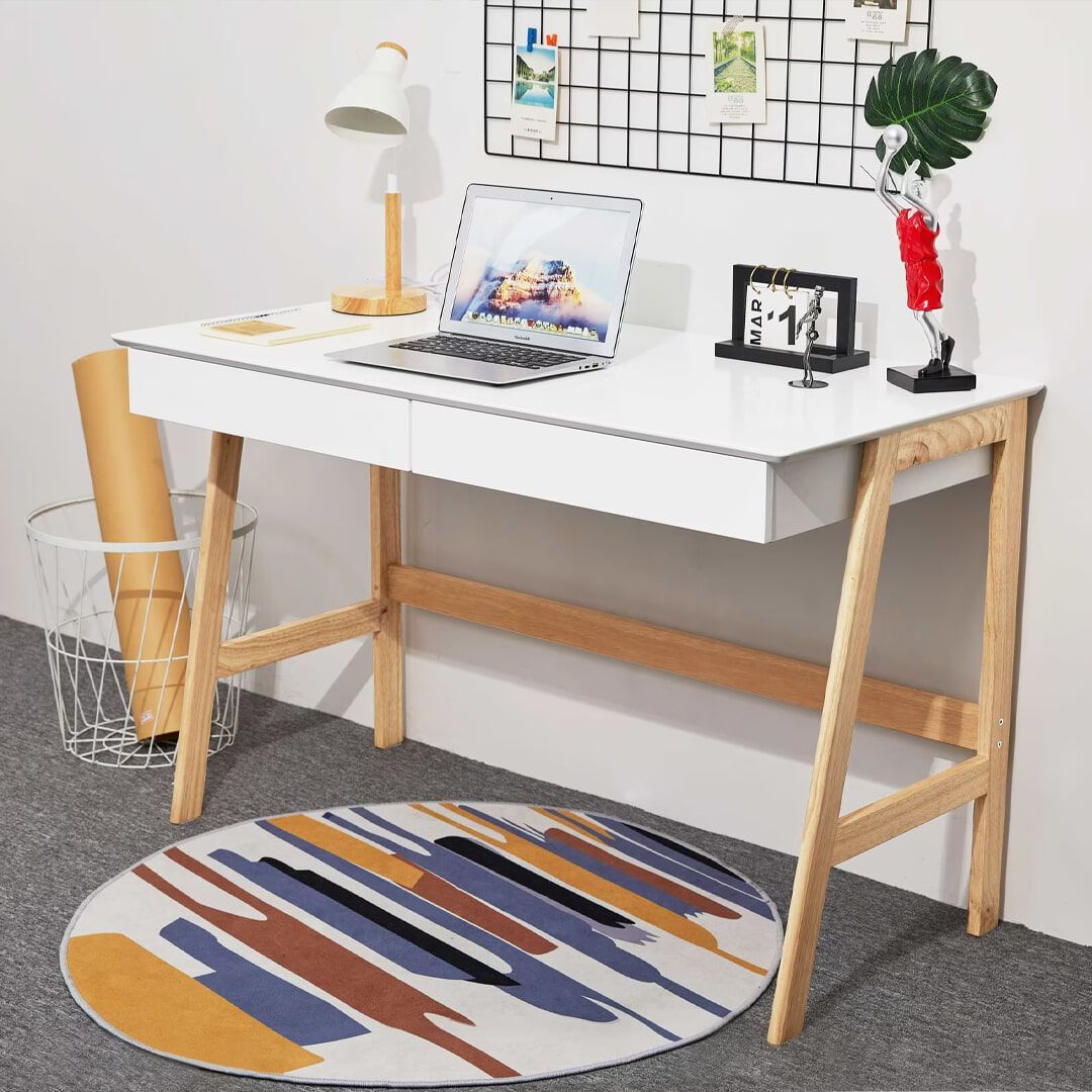 Artistiq Cristian – Strakig Wit Scandinavisch Werkbureau 120 × 60 cm met Greeploze Laden