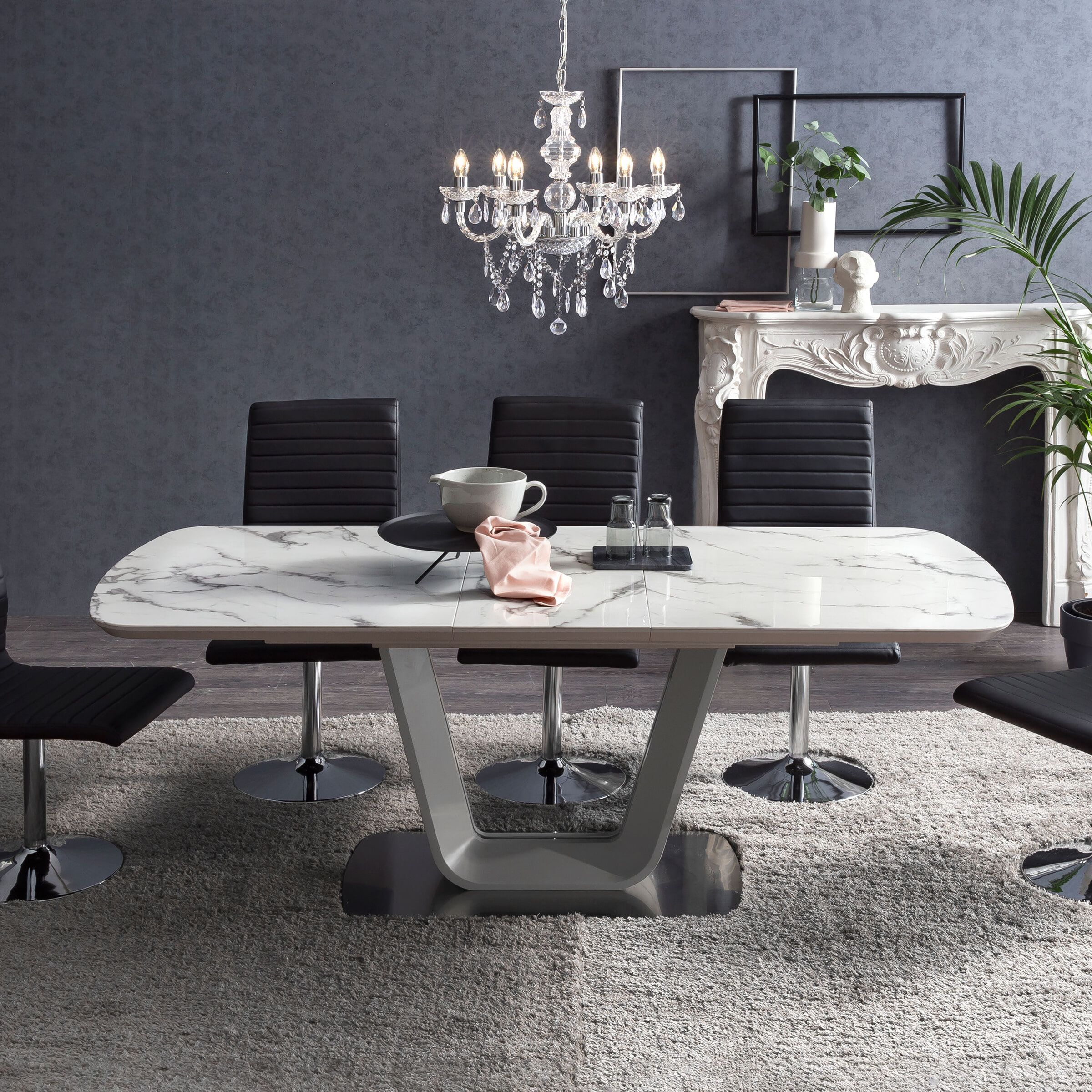 Artistiq Eloy Uitschuifbare Eettafel in Faux Marmer – Modern en Stijlvol