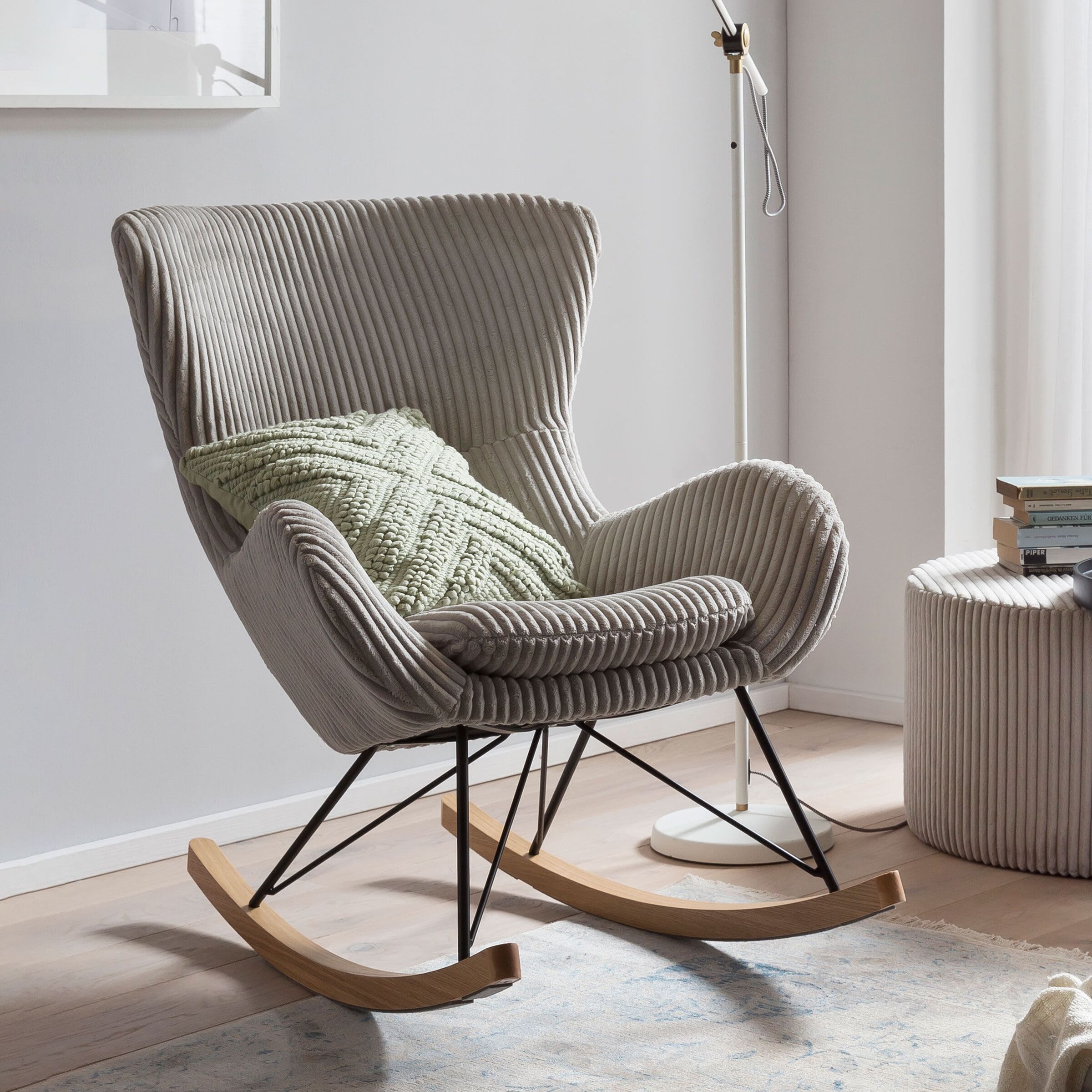 Artistiq Eryk Rib Schommelstoel – Scandinavisch Comfort in Stijlvol Grijs