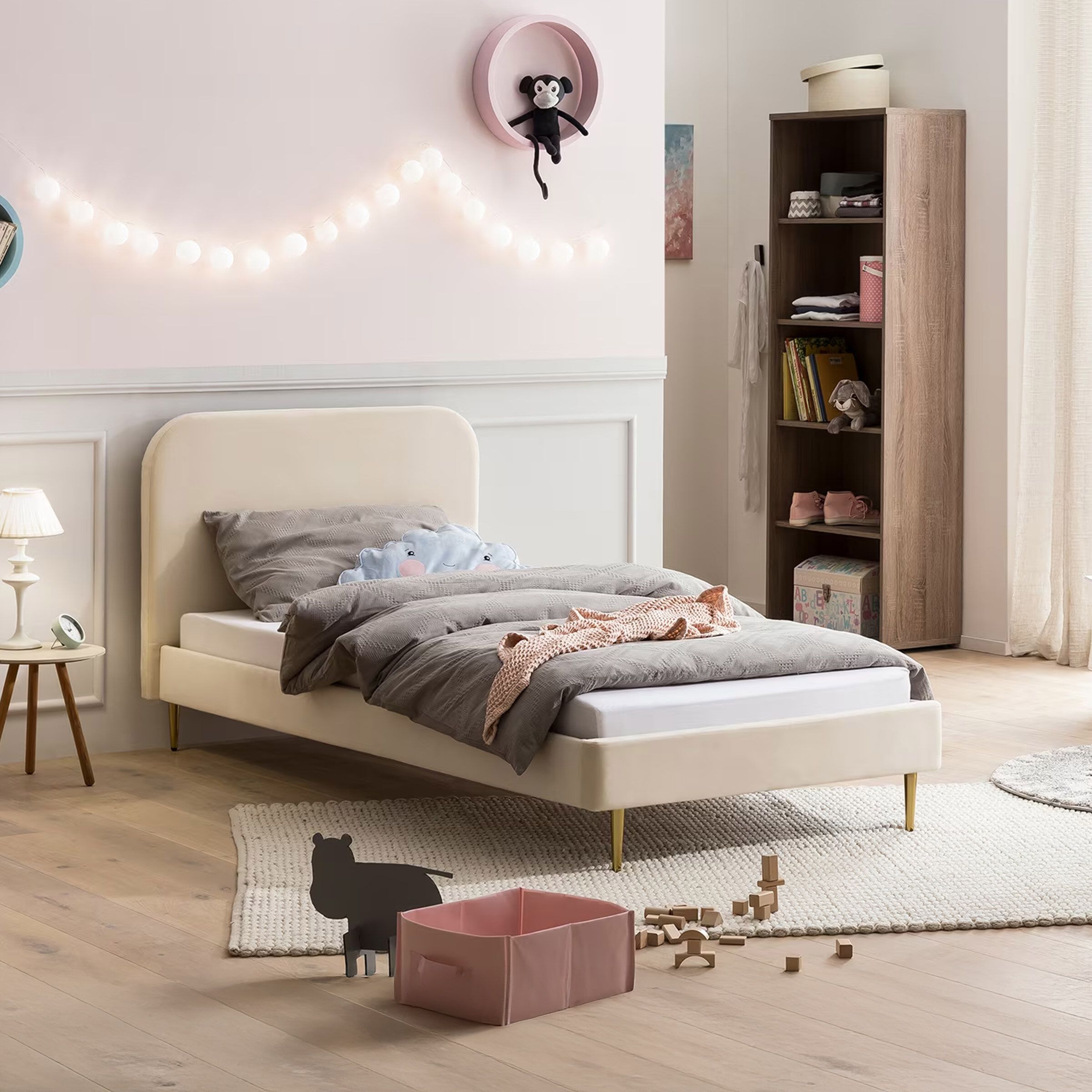 Artistiq Federico Velvet bed 90 × 200 cm – luxe fluwelen eenpersoonsbed in beige