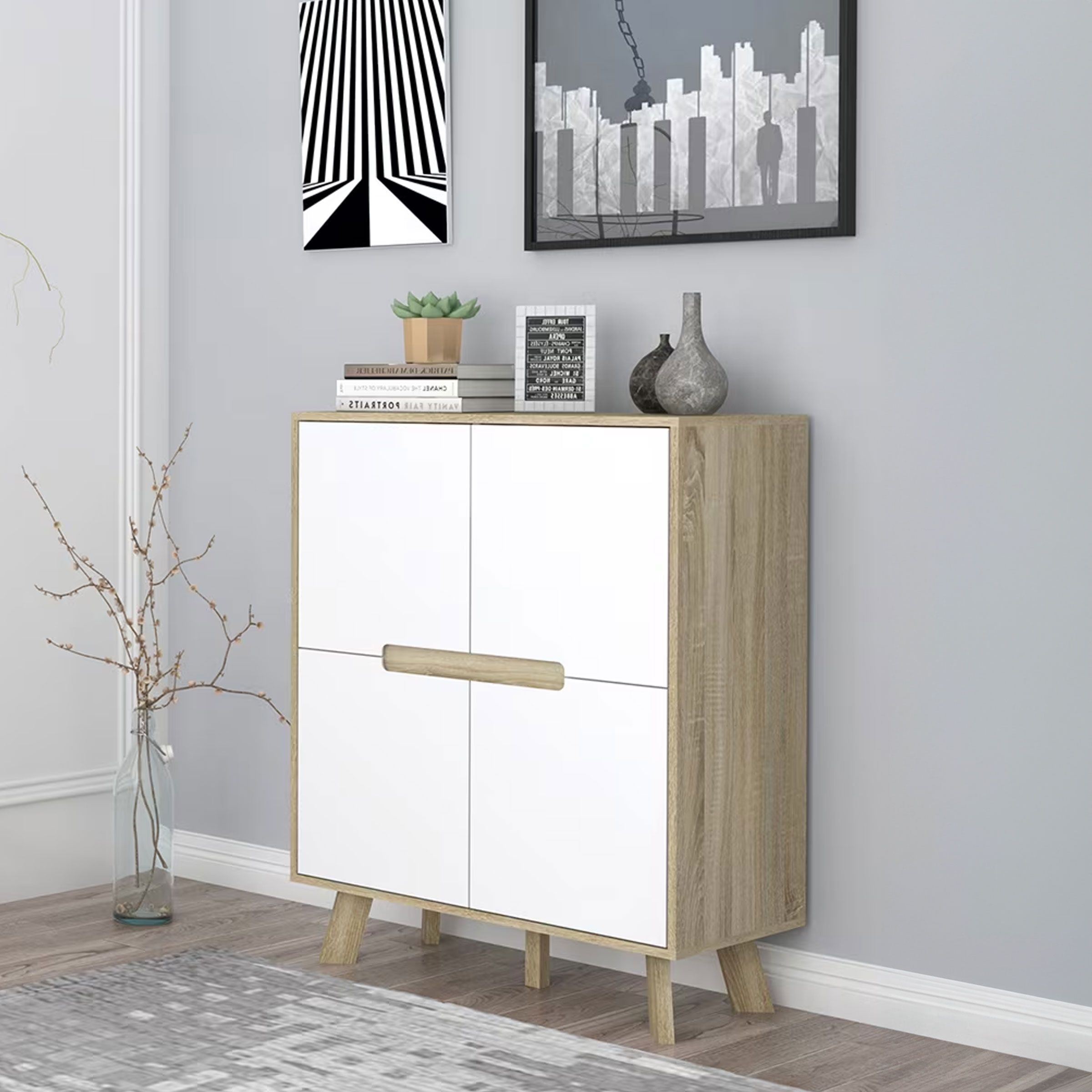 Artistiq Gonzalo opbergkast – Scandinavisch design in naturel & wit (102 × 80 cm)