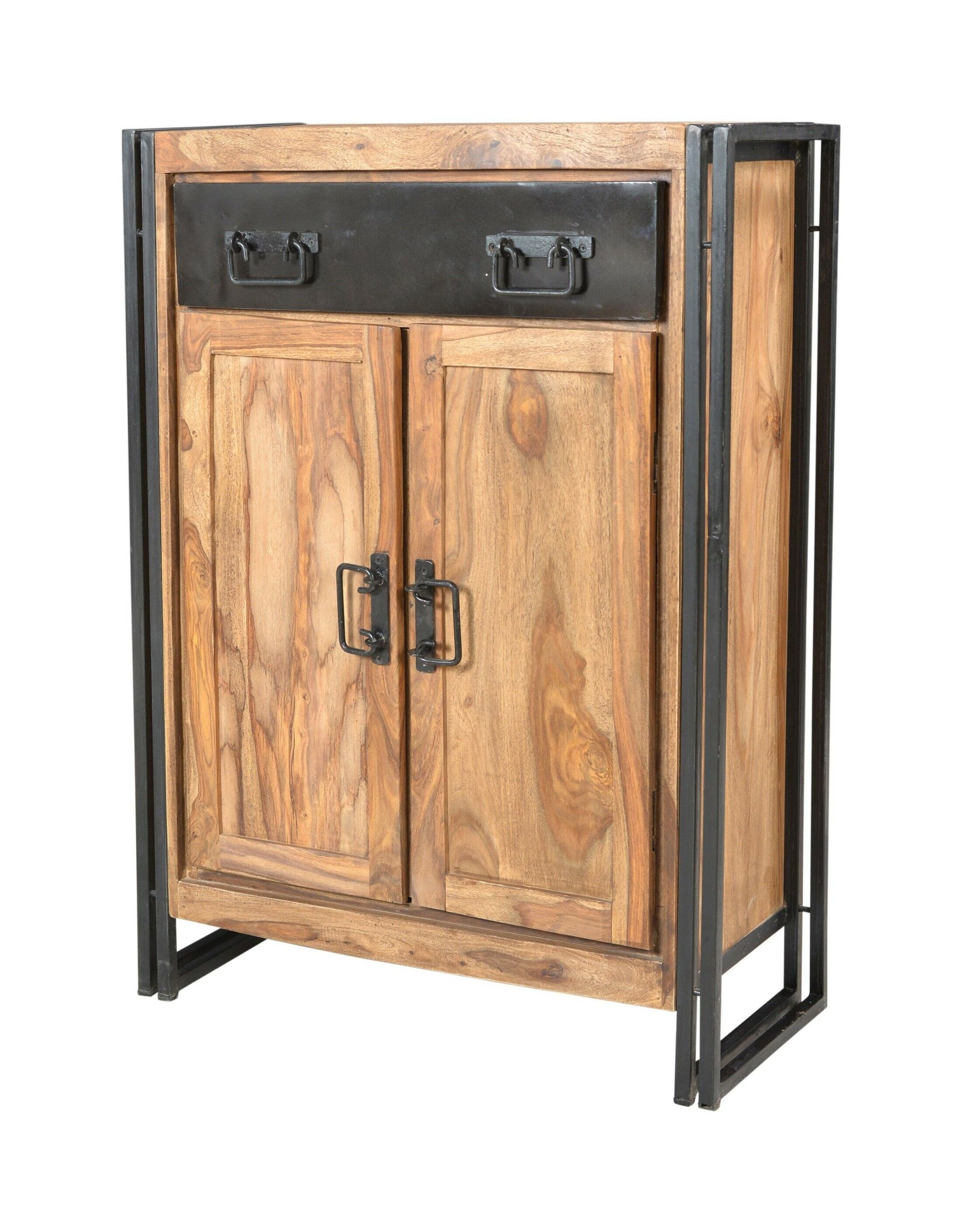 Artistiq Halkast Panama – Stijlvolle highboard van massief acaciahout en industrieel metaal (110 cm × 75 cm)