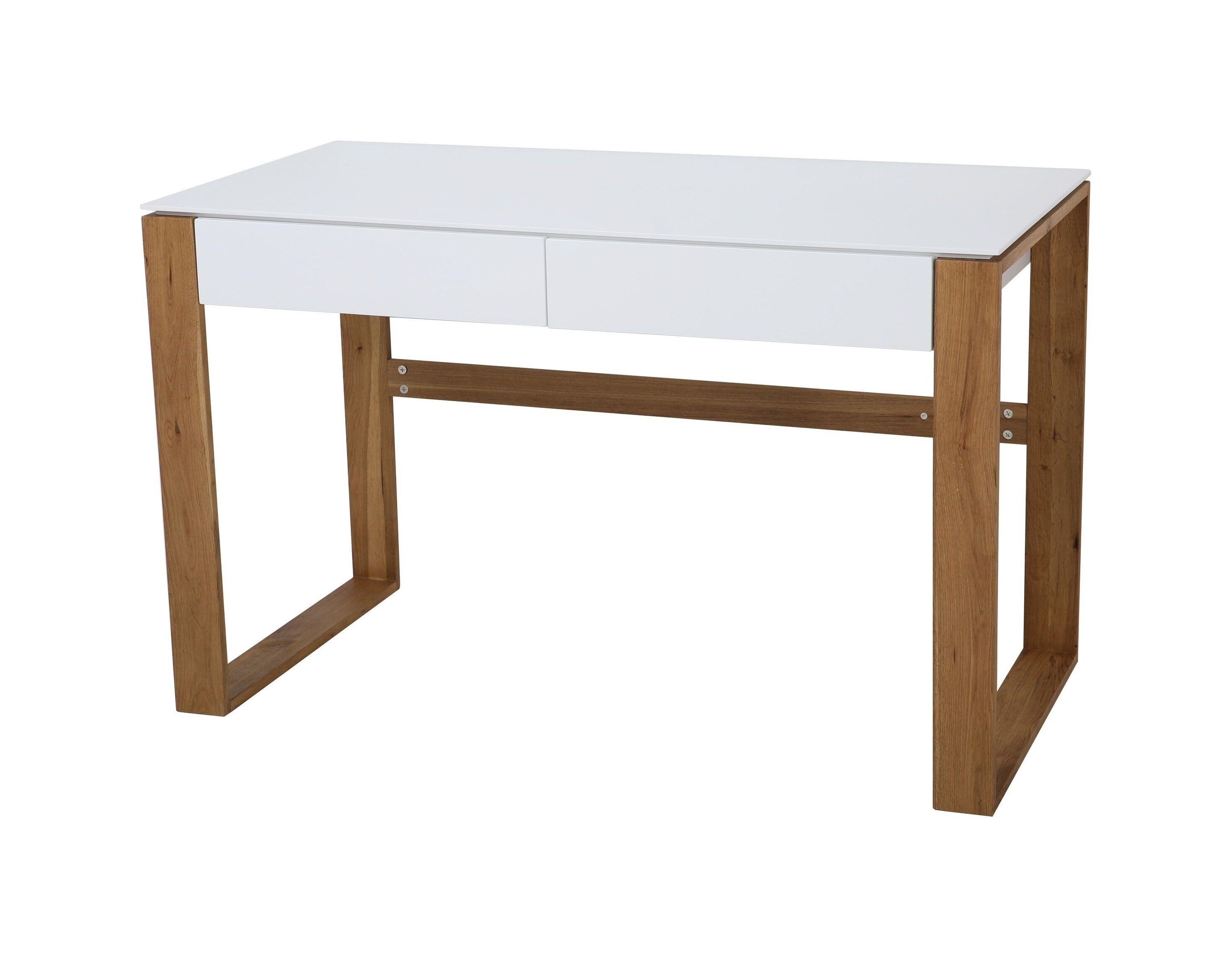 Artistiq Ismael – Scandinavisch wit bureau met twee greeploze laden (120 × 60 cm)