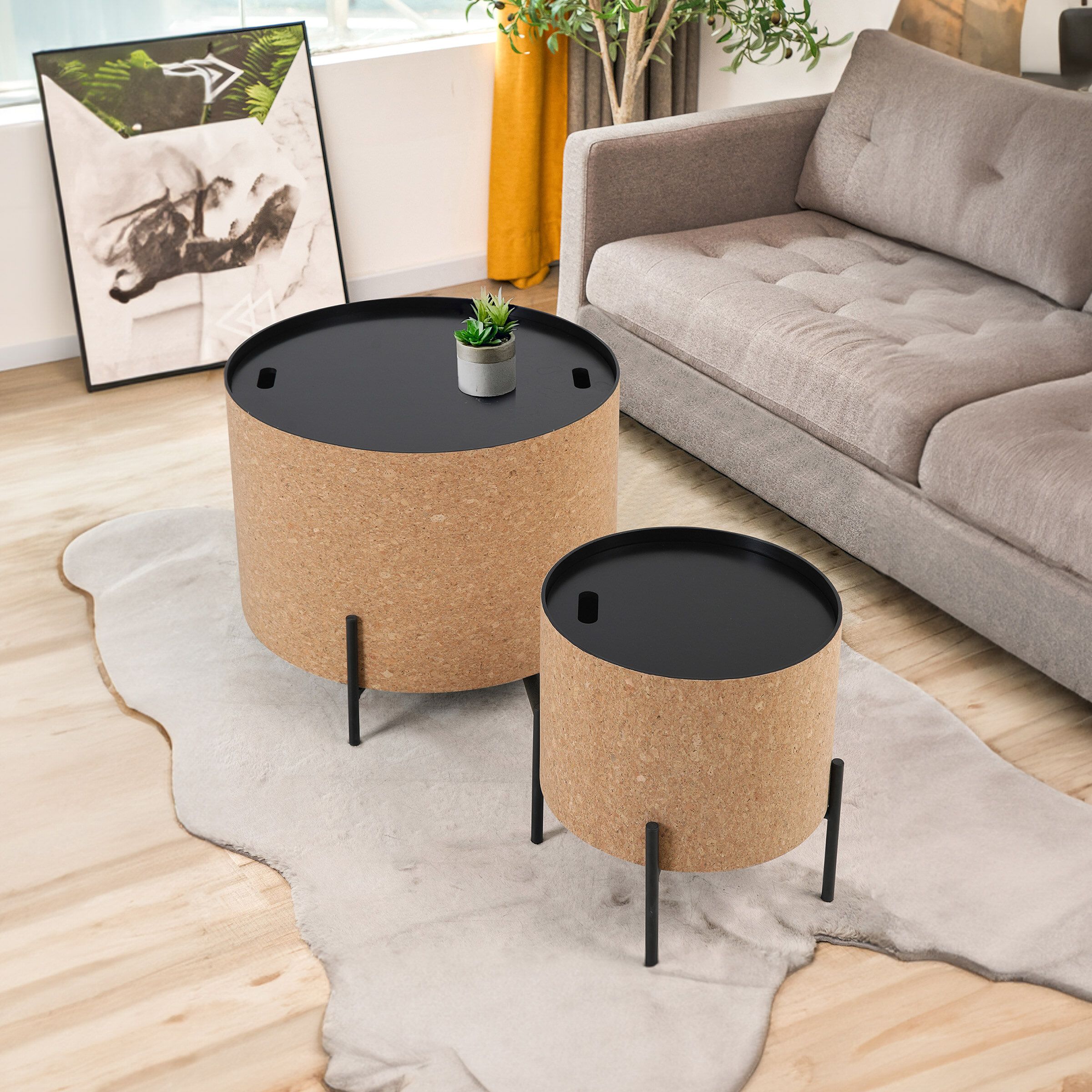 Artistiq Living Haywood Kurk Salontafelset – 2 Designtafels met slimme opbergruimte