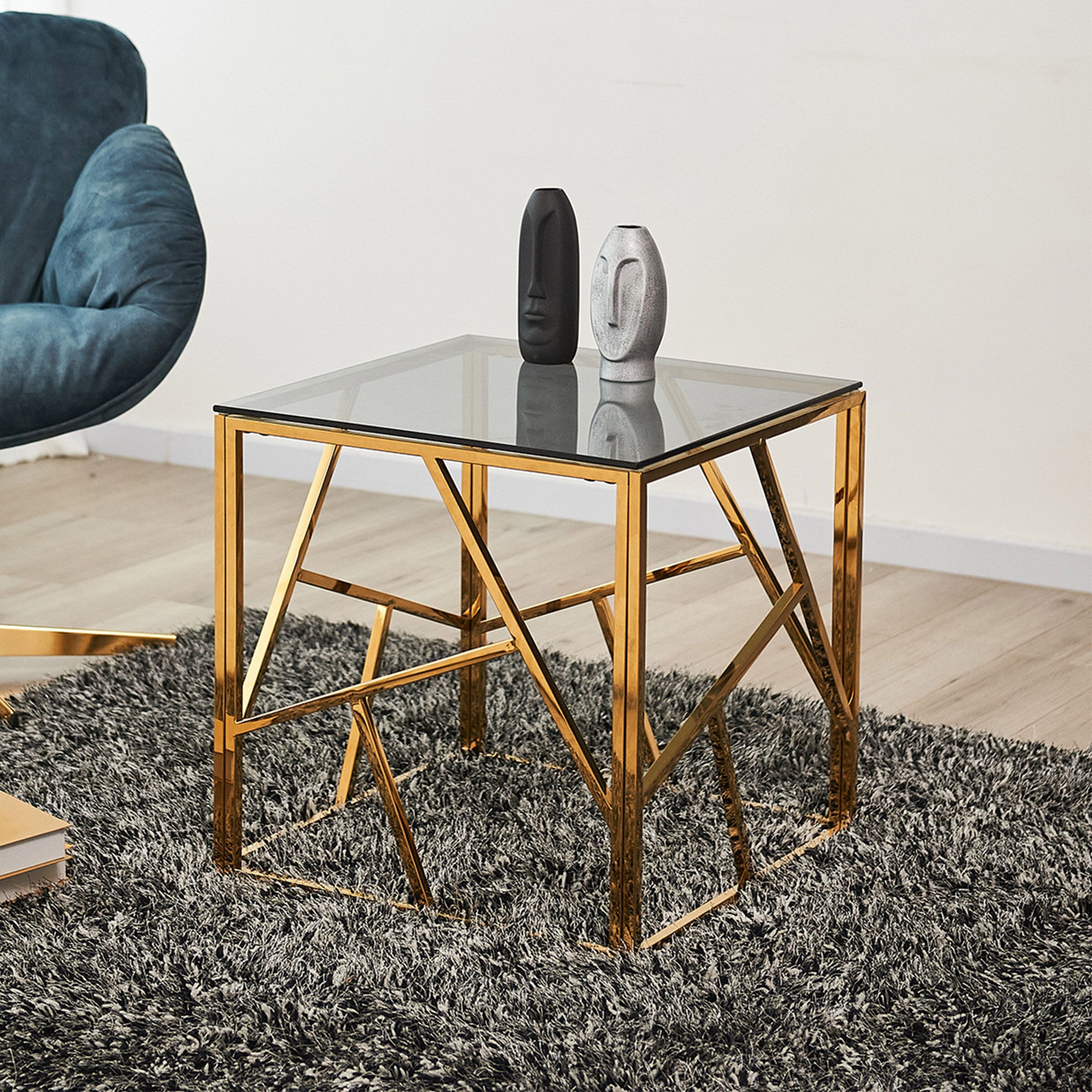Artistiq Living Mischa 55 cm Gouden Bijzettaafel – Luxe Design in Veiligheidsglas