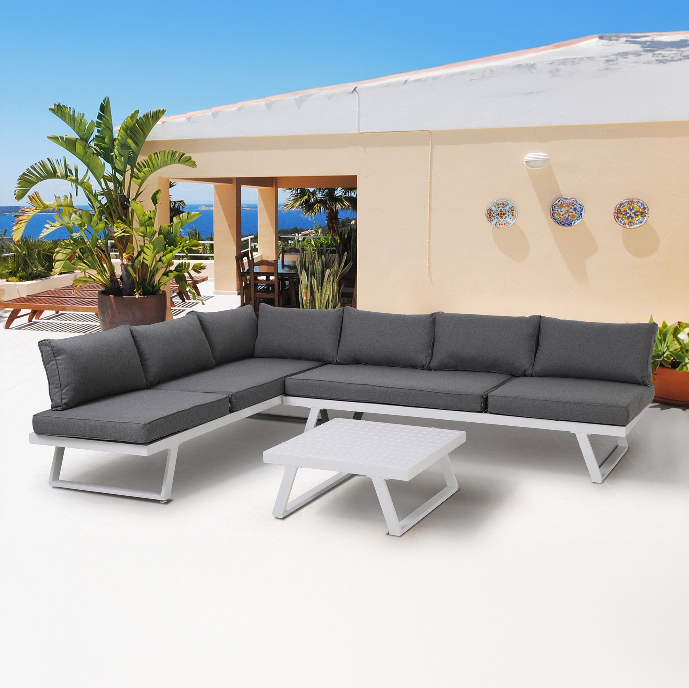 Artistiq Living Shannan Loungeset – Moderne witte tuinbank voor maximaal 7 personen
