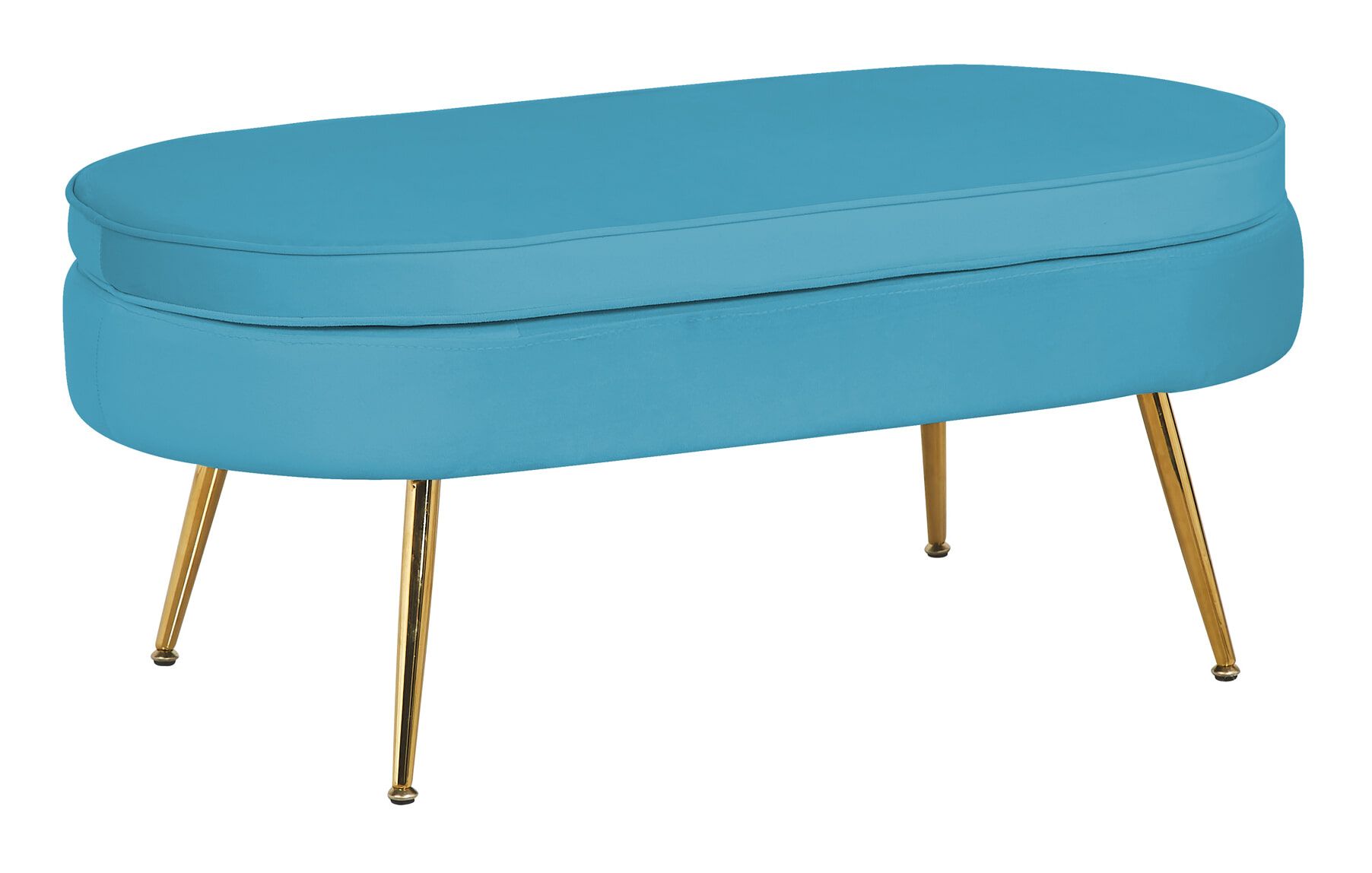 Artistiq Loulou Velvet Hocker – Ovale Blauw Poef met Goudkleurig Frame