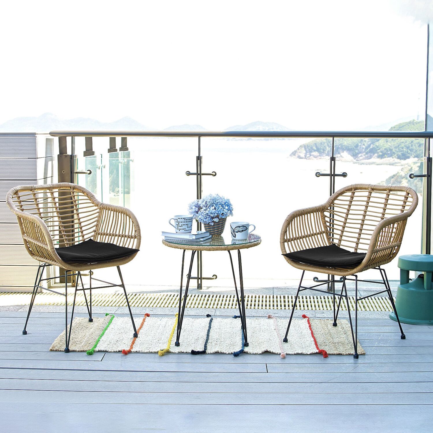 Artistiq Mandela Rotan tuinset – 2 stoelen en bijzettafel in warme bruine tint