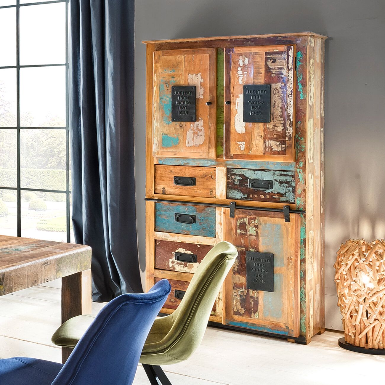 Artistiq Opbergkast Jupiter – Unieke 90 cm Multicolor Rek met Laden en Deuren