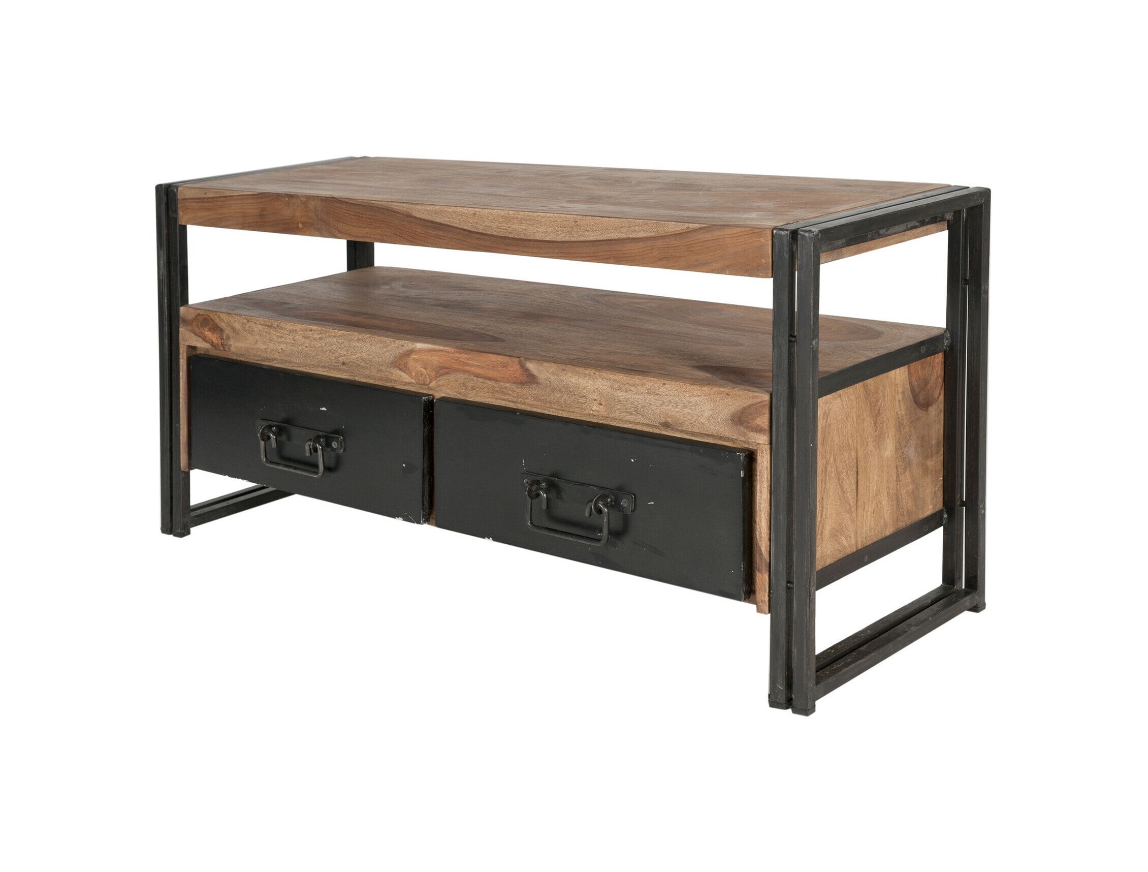 Artistiq Panama TV‑meubel – Industrieel design in massief Sheesham‑hout en zwart staal