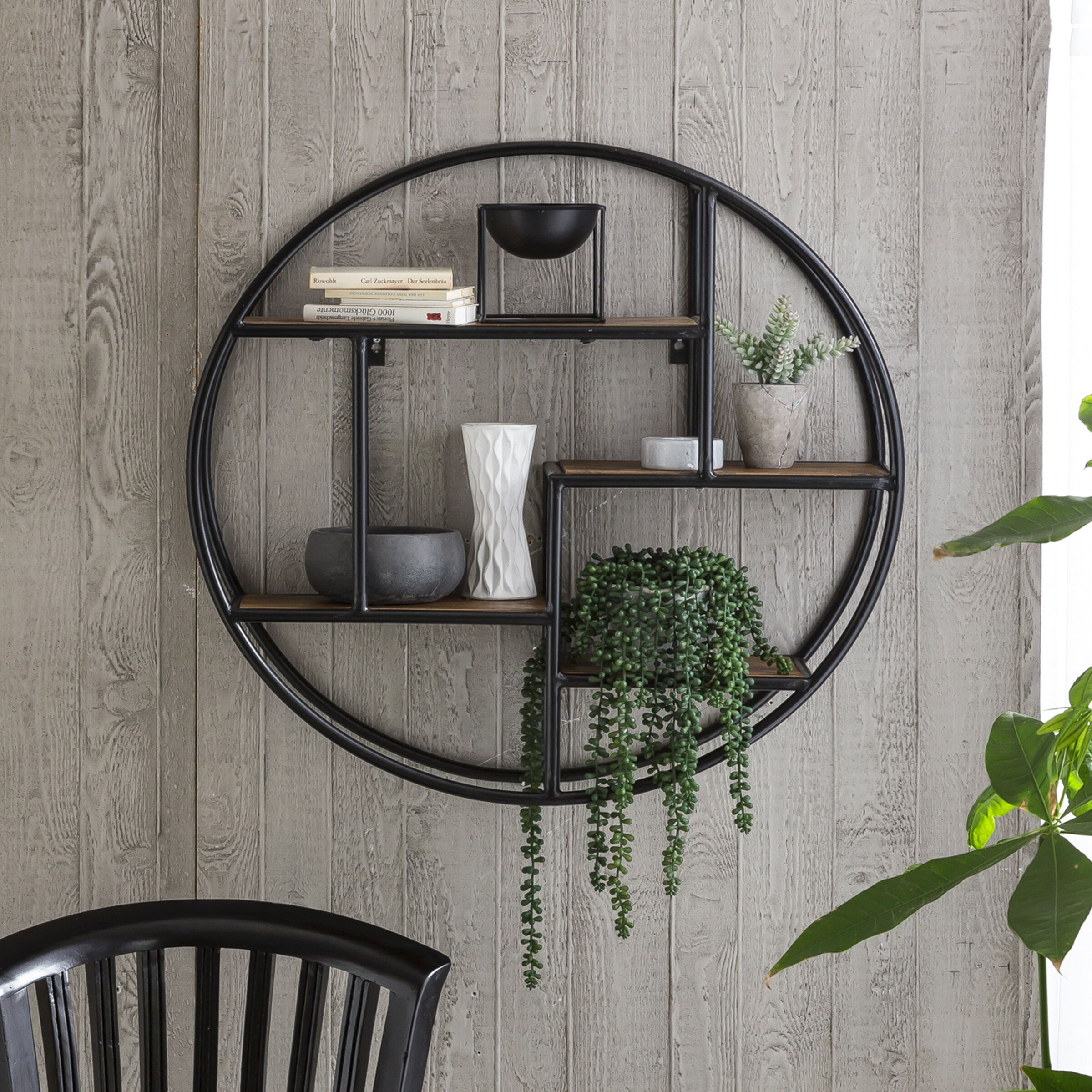 Artistiq Rond Wandrek Duc – Mangohout & Metalen Frame, 75 cm – Industrieel Design