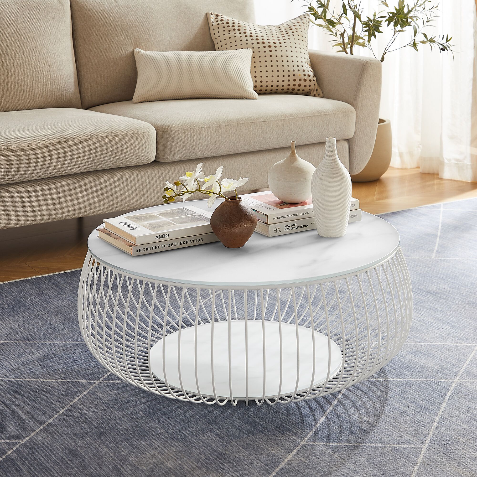 Artistiq Ronde Salontafel Yoseph Marmerlook – Elegante 86 cm Wit