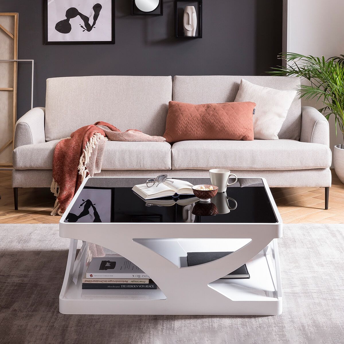Artistiq Salontafel Avionne 90 cm – Modern, wit en zwart glas