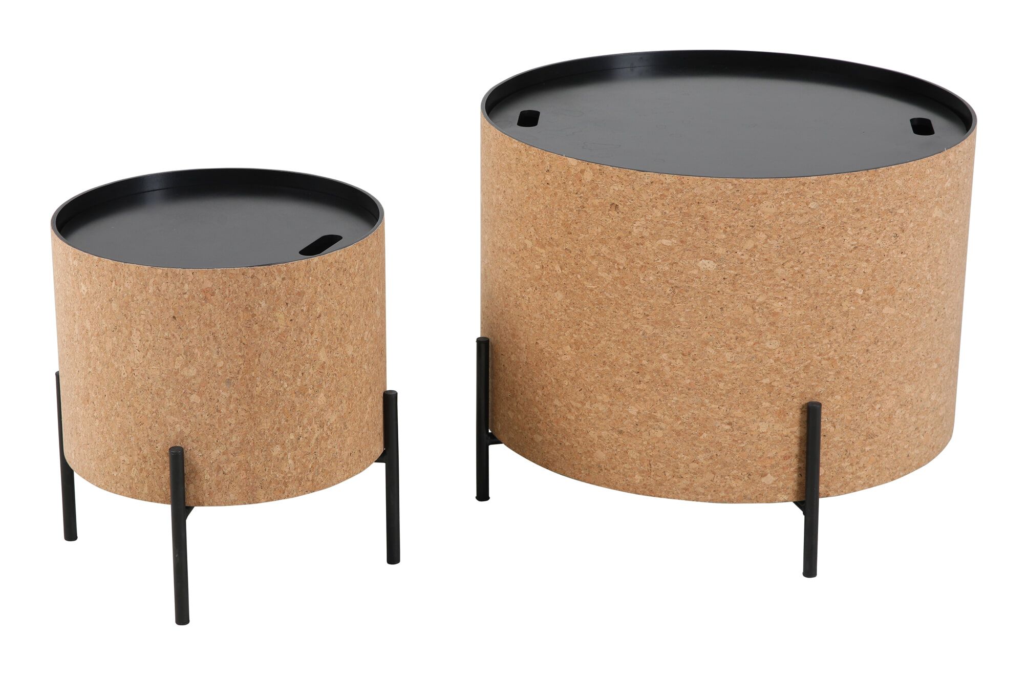 Artistiq Salontafel Carlyle – Set van 2 ronde kurktafels met zwarte poten