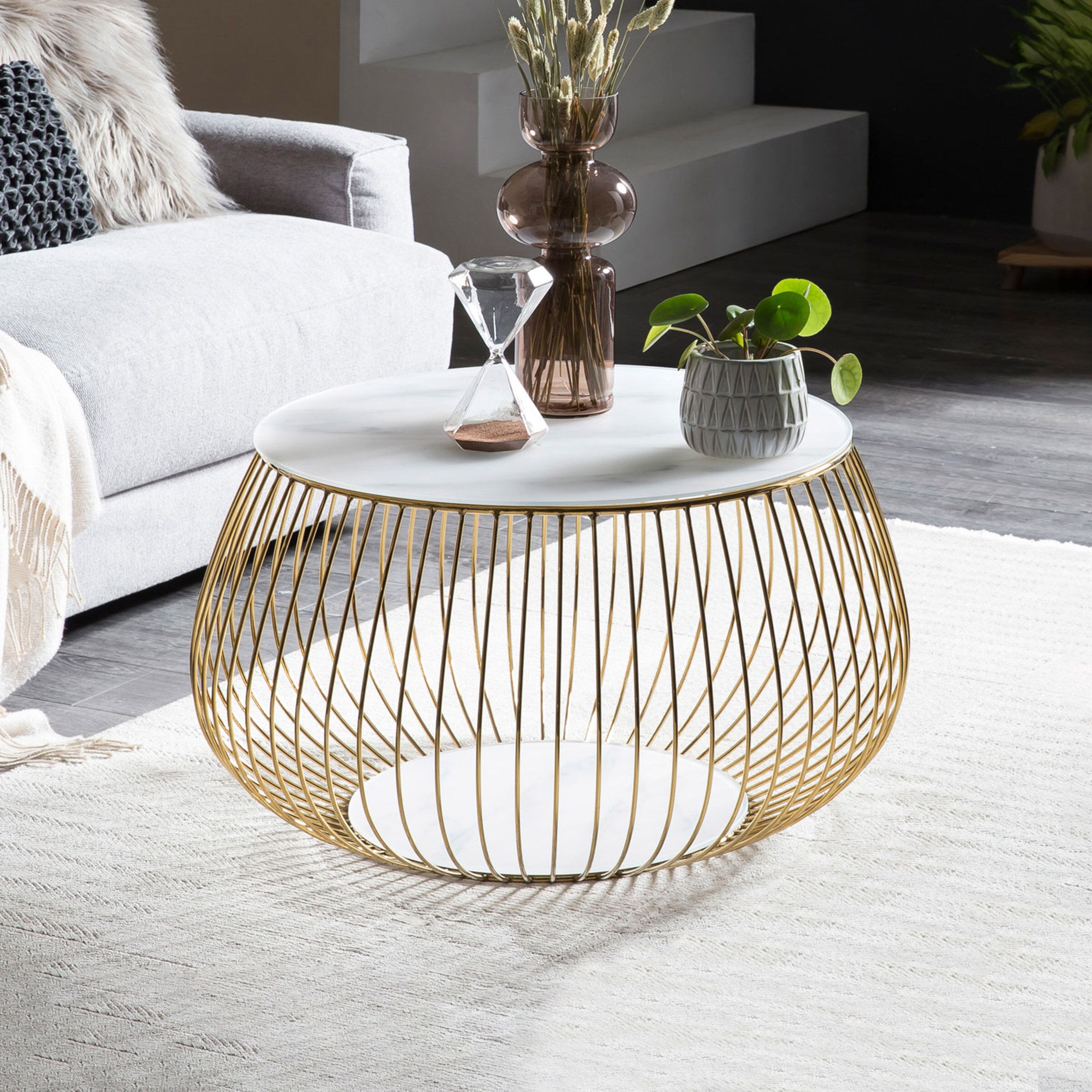 Artistiq Salontafel Esra – ronde marmerlook met gouden frame