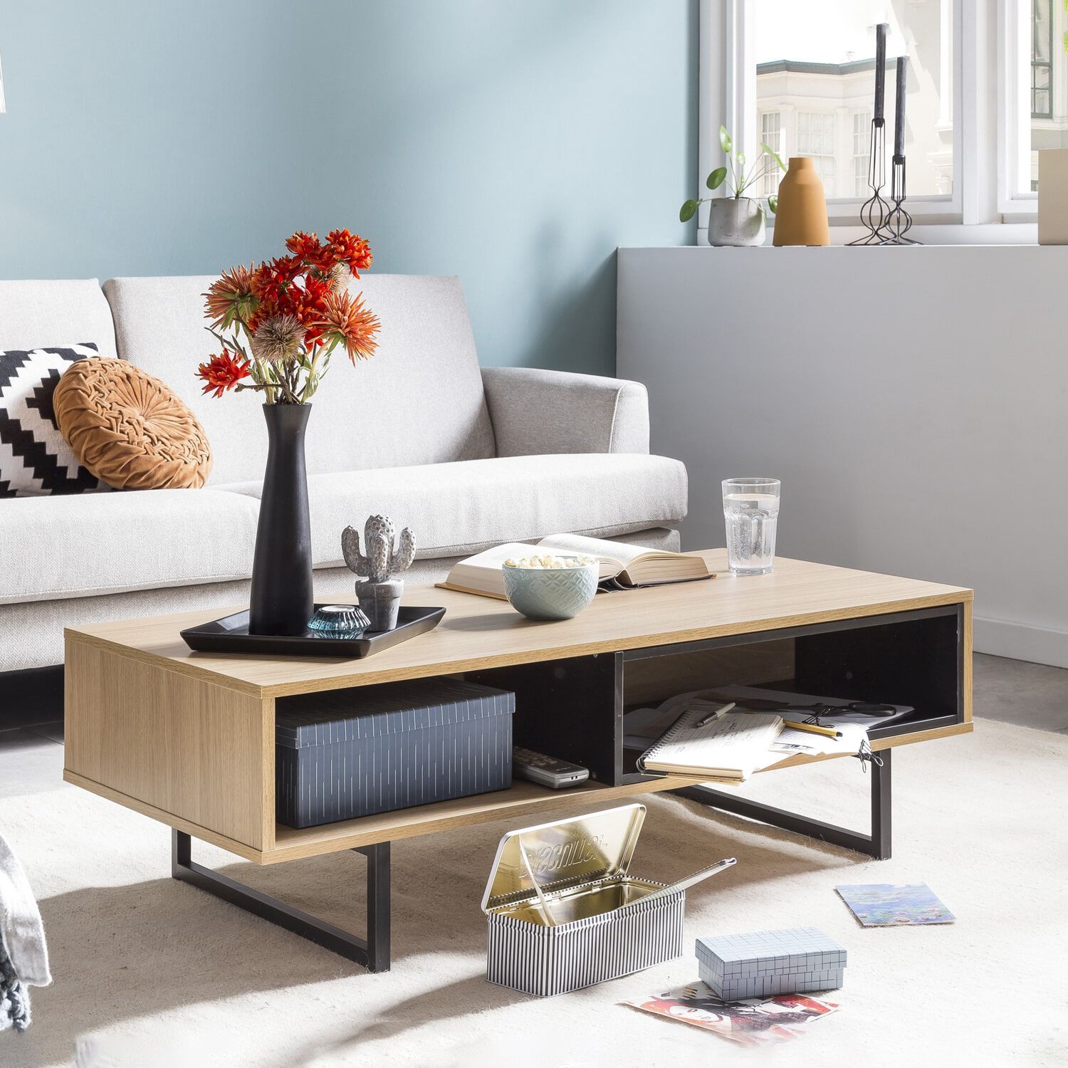 Artistiq Salontafel Jutta – Moderne eikenlook met metalen frame, 110 × 55 cm