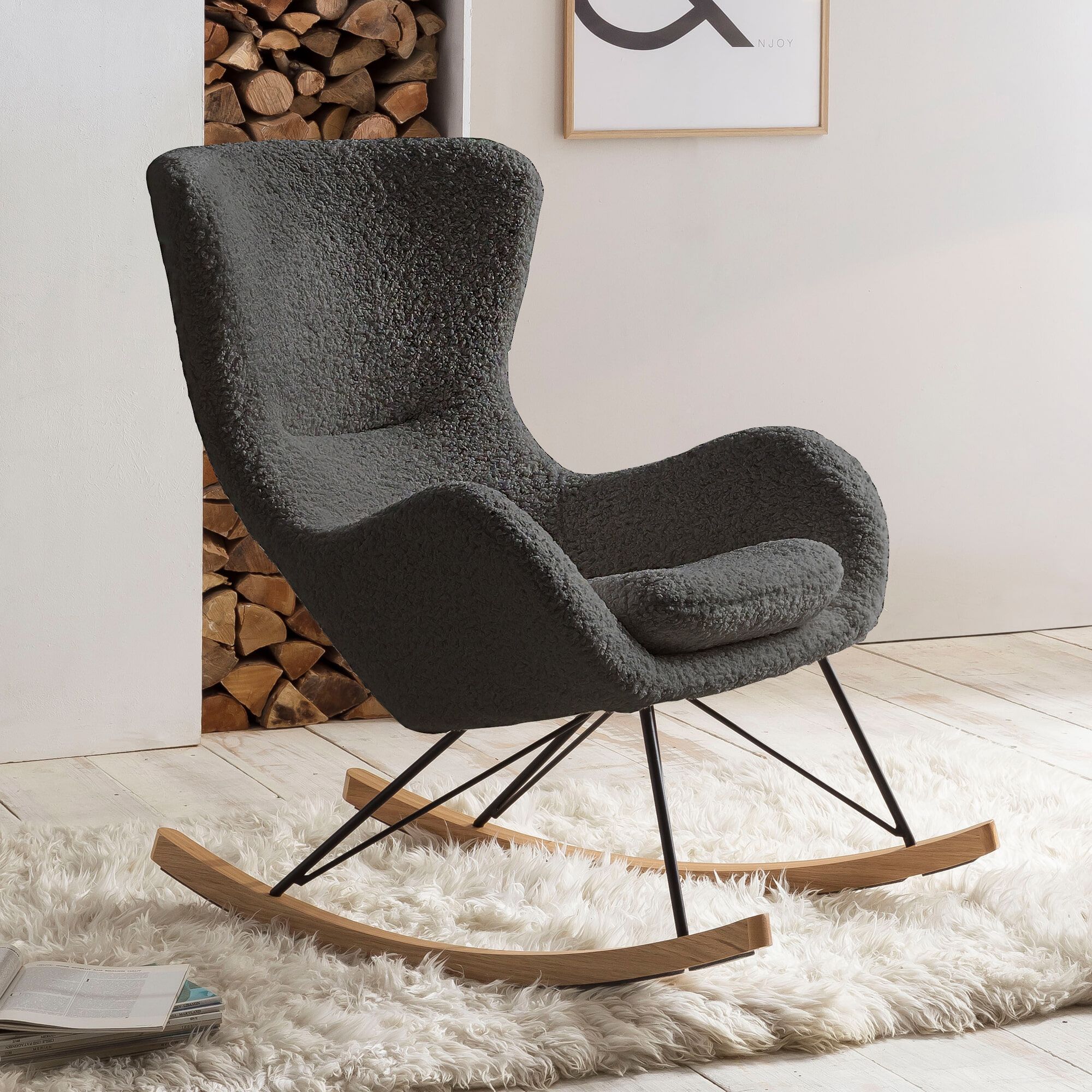 Artistiq Schommelstoel Teddy – Knuffelzachte Grijze Designfauteuil