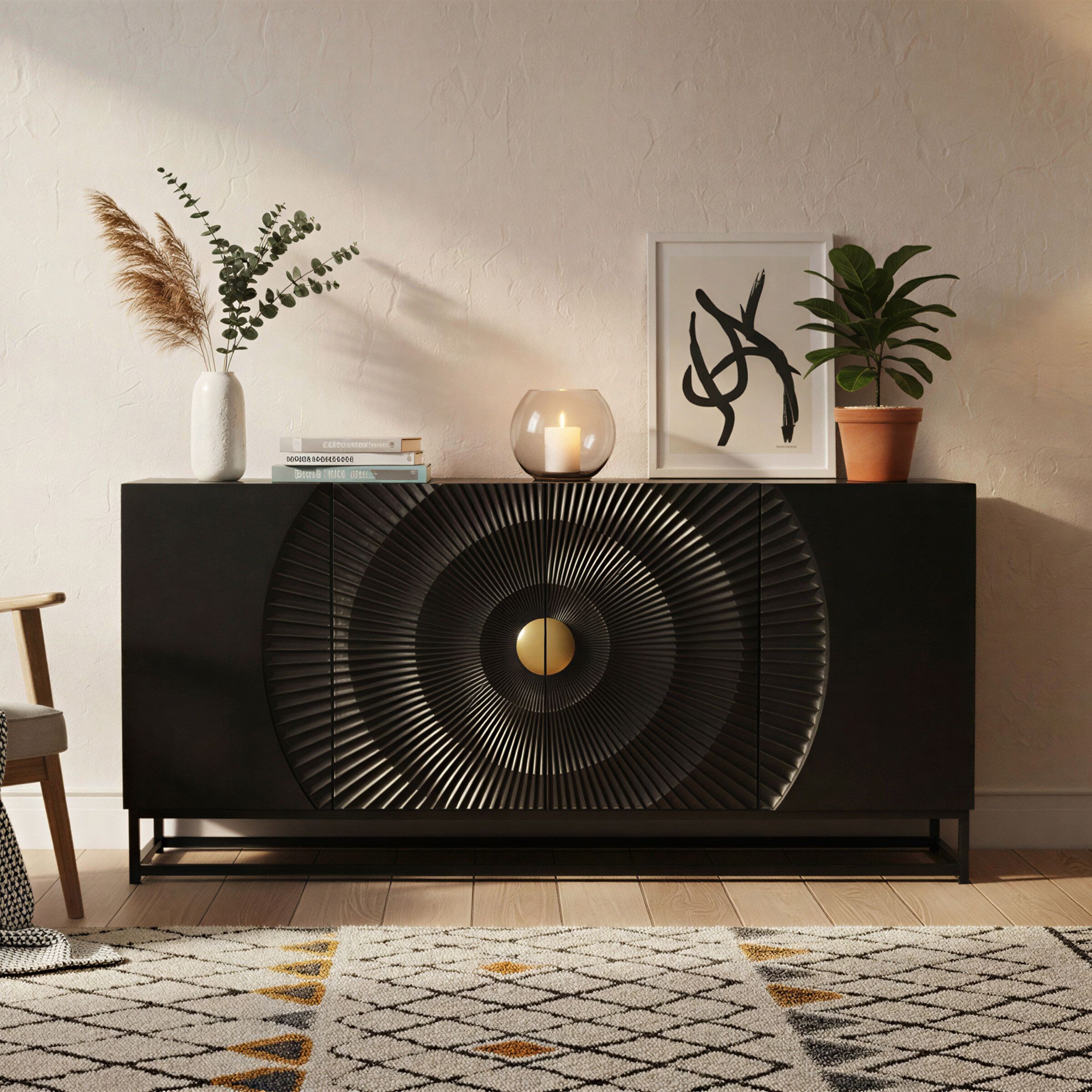 Artistiq Shantae Dressoir in Mangohout – Zwart, 150 cm