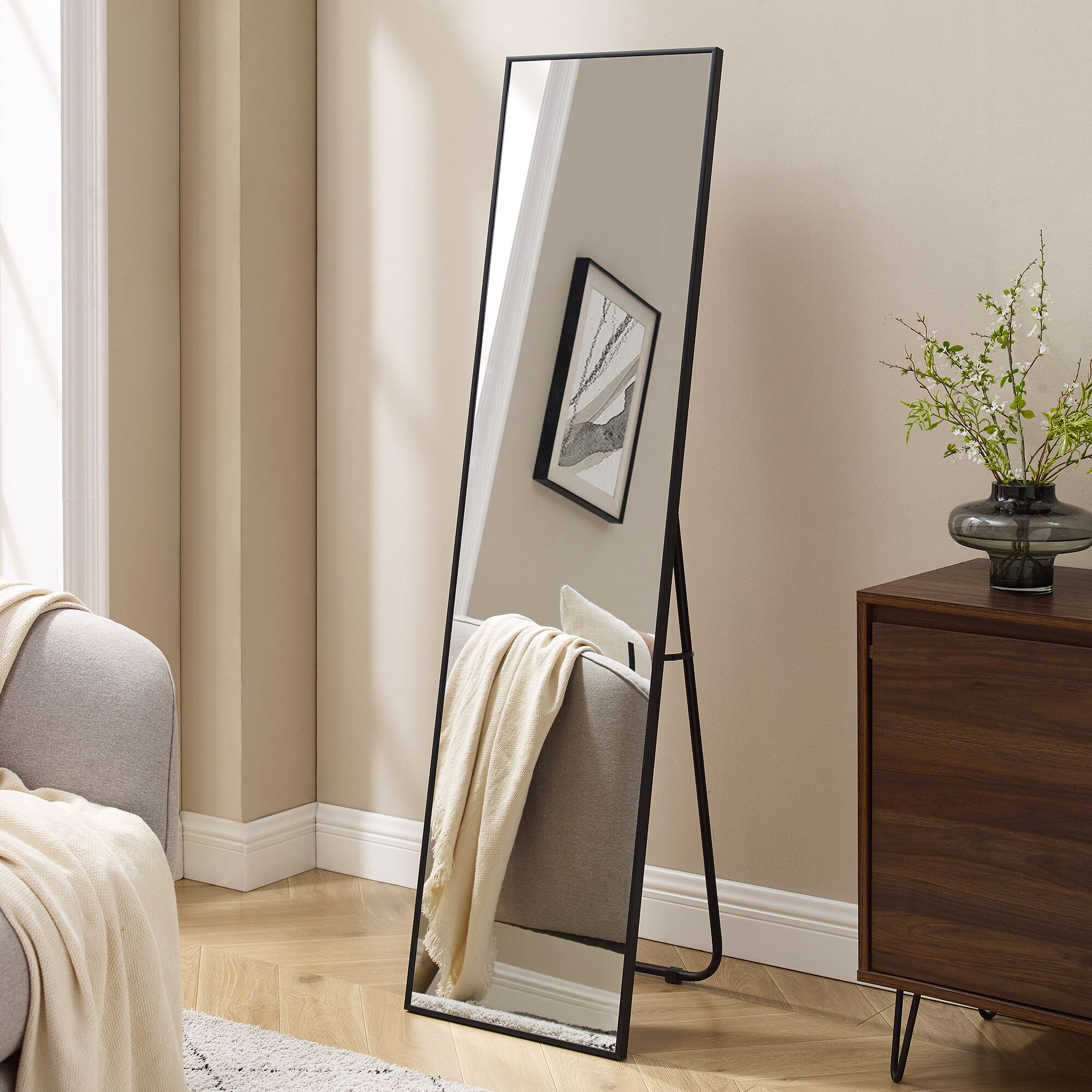 Artistiq Staande Spiegel Joseliti – Zwart, 150 cm x 40 cm – Tijdloze Elegantie voor elke Kamer