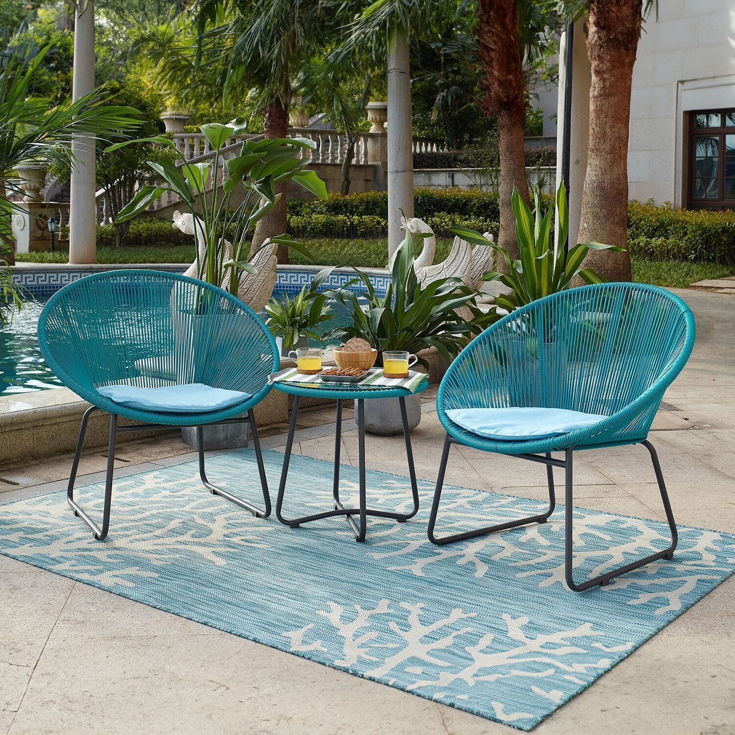 Artistiq Tuinset Pablo – Turquoise 2 stoelen + bijzettafel
