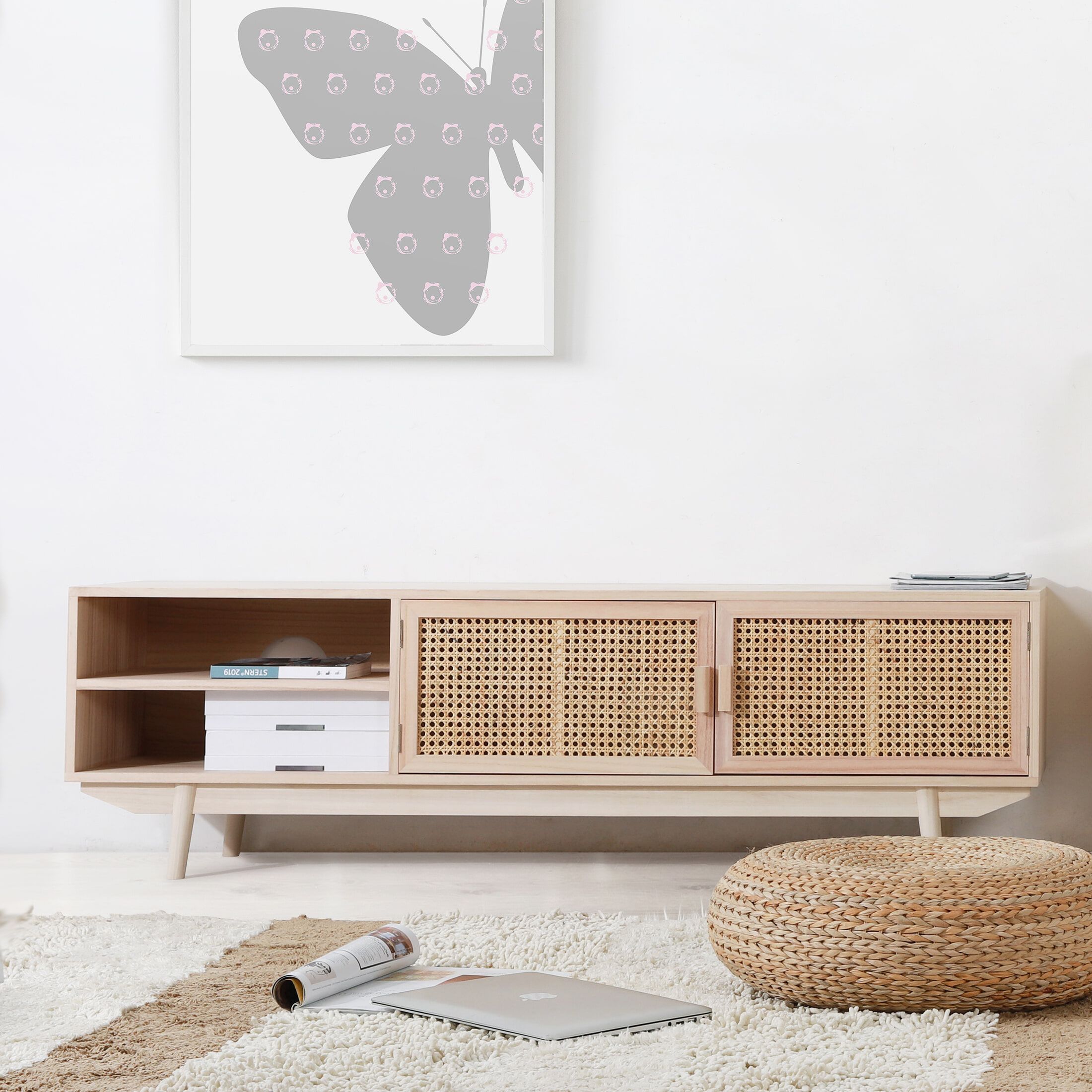 Artistiq TV‑meubel Hanny – Luchtige rotan en houtfineer, 150 cm