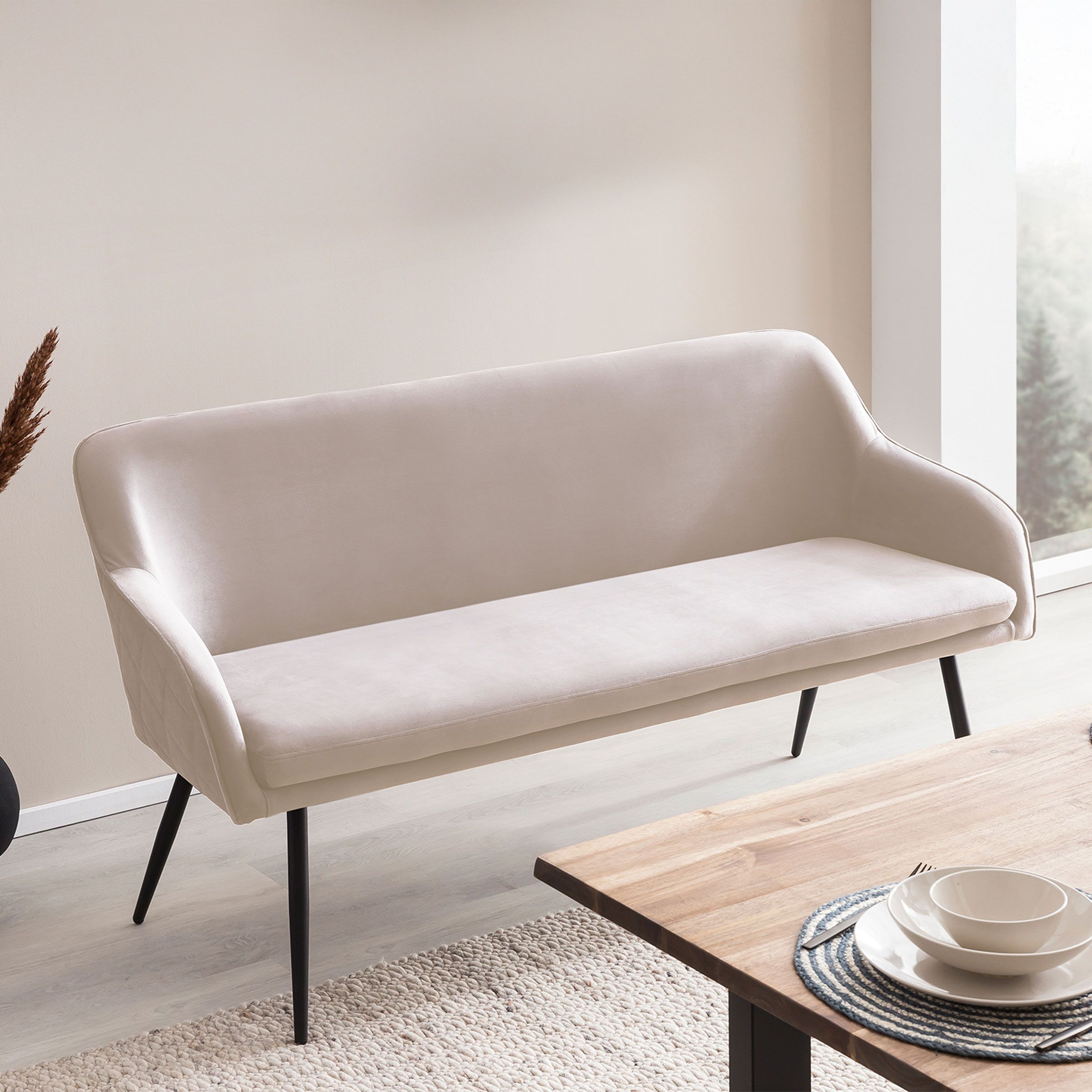Artistiq Tynise Velvet Eetkamerbank – Klassieke elegantie in Crème