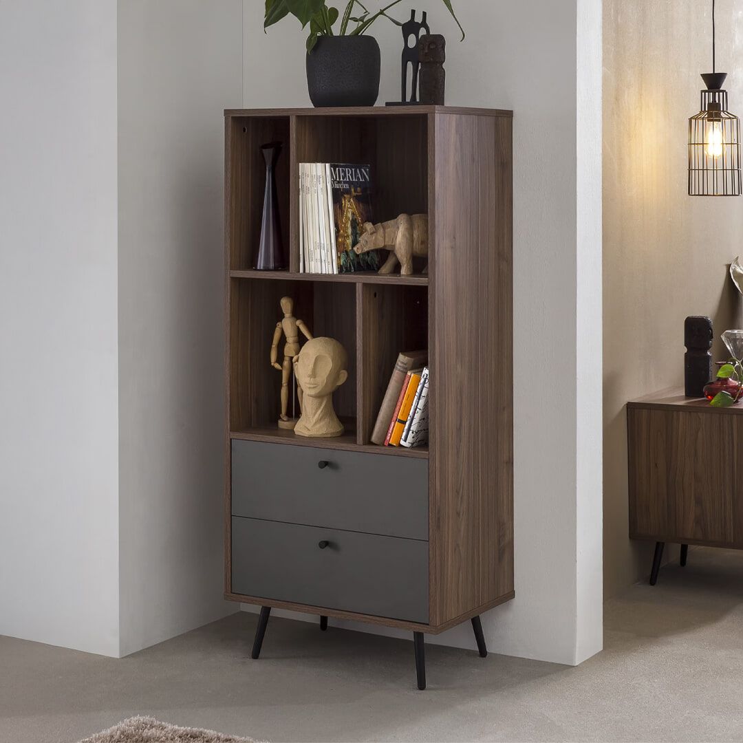 Artistiq Wandkast Romain 138 × 60 cm – Walnoot & Grijs, elegante opberoplossing