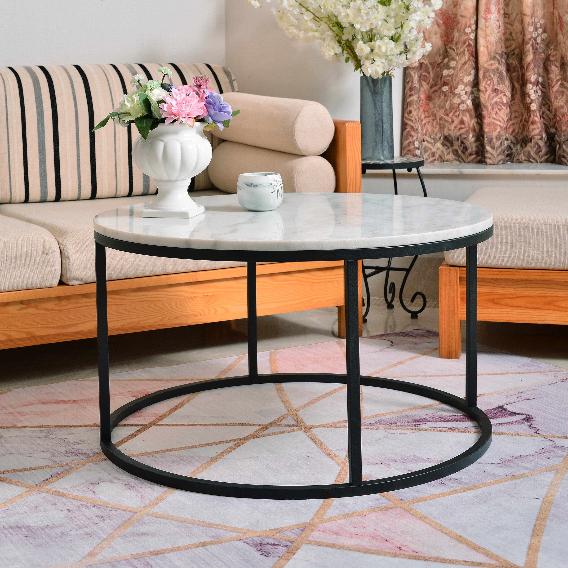 Artistiq Yorick Ronde Salontafel – Elegante Mix van Wit Marmer en Zwart Staal