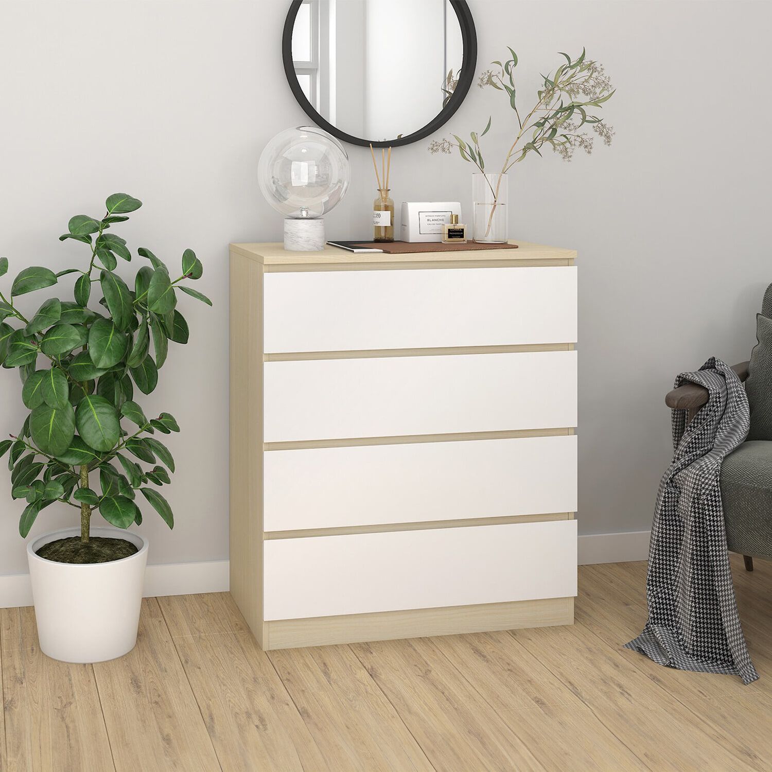 Artistiq Youba ladekast 4 laden – Scandinavisch design in wit & naturel