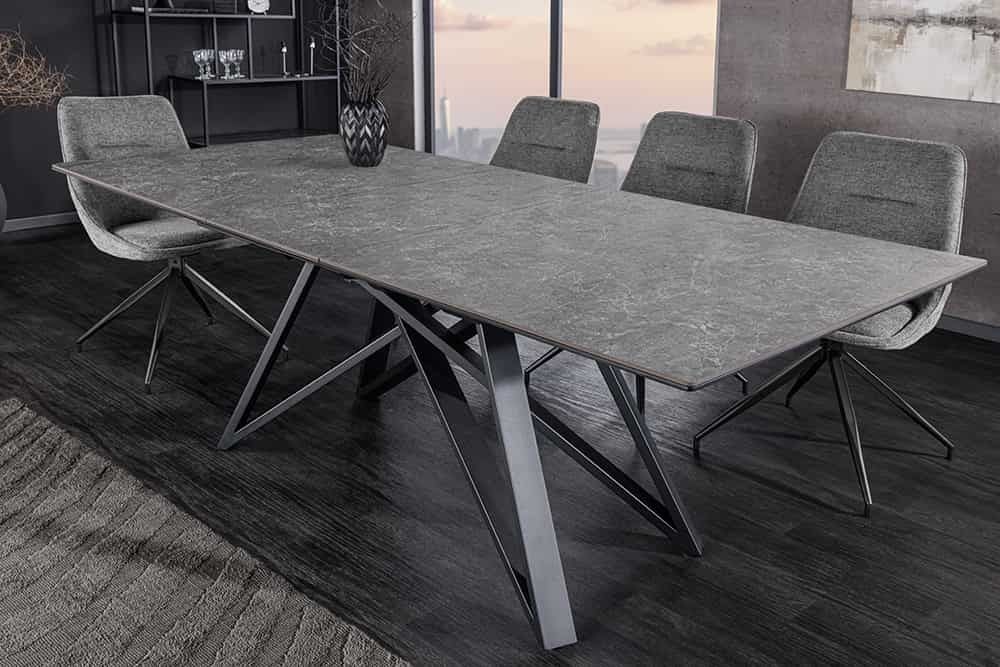 ATLAS uitschuifbare eettafel 160‑200 cm – grafietgrijs keramiek met zwart metalen onderstel