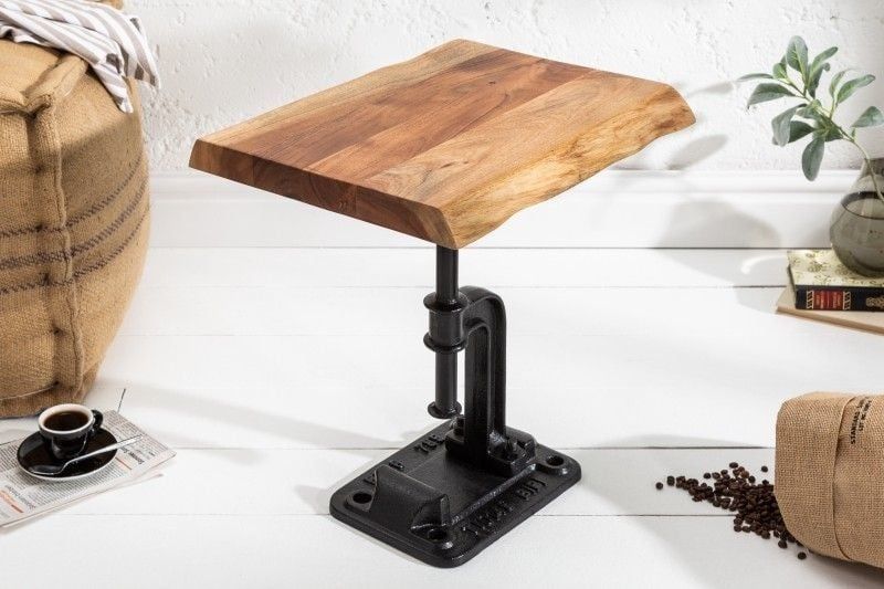 Authentieke bijzettafel van massief acaciahout – Industrieel design, 43 cm (Invicta Interior)
