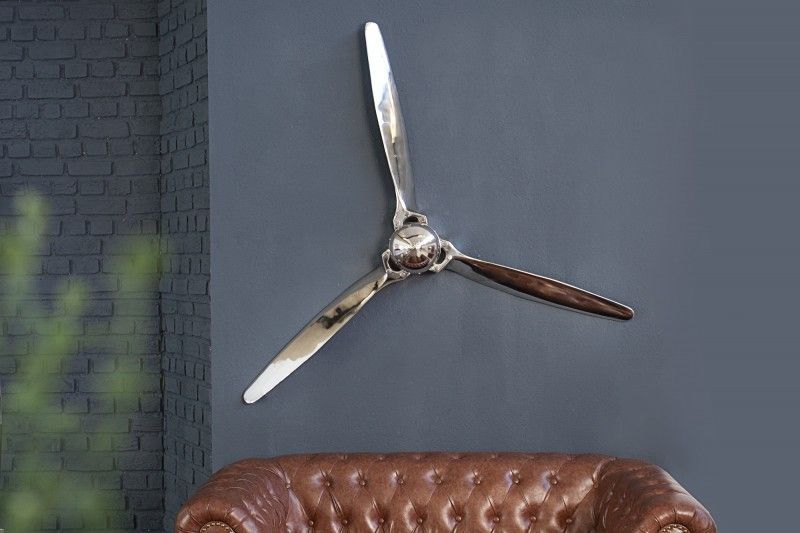 Authentieke wanddecoratie SCREW III – 60 cm zilveren vliegtuigpropeller