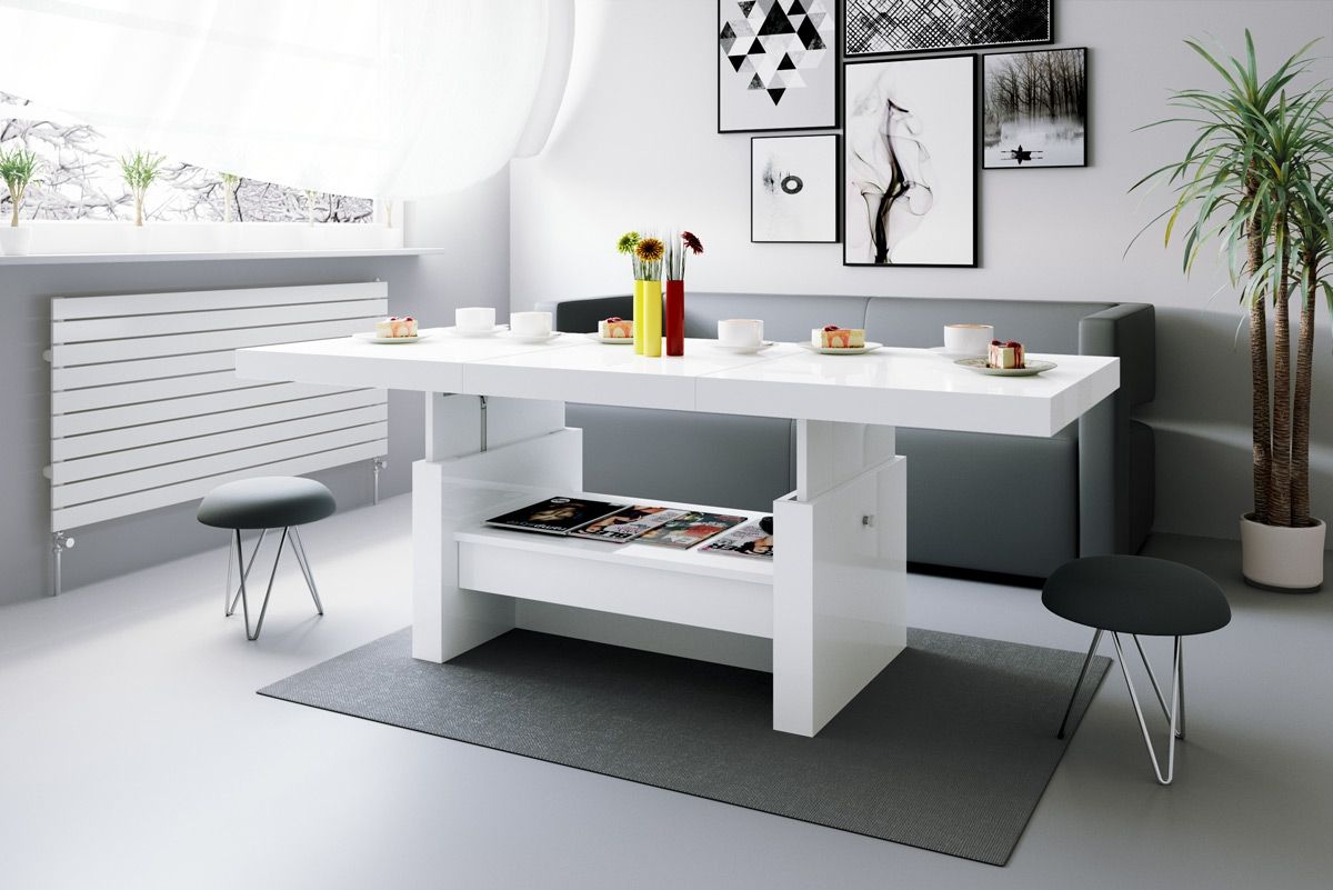 Aversa hoogglans witte uitschuifbare salontafel – Van 120 tot 170 cm, 2‑in‑1 design