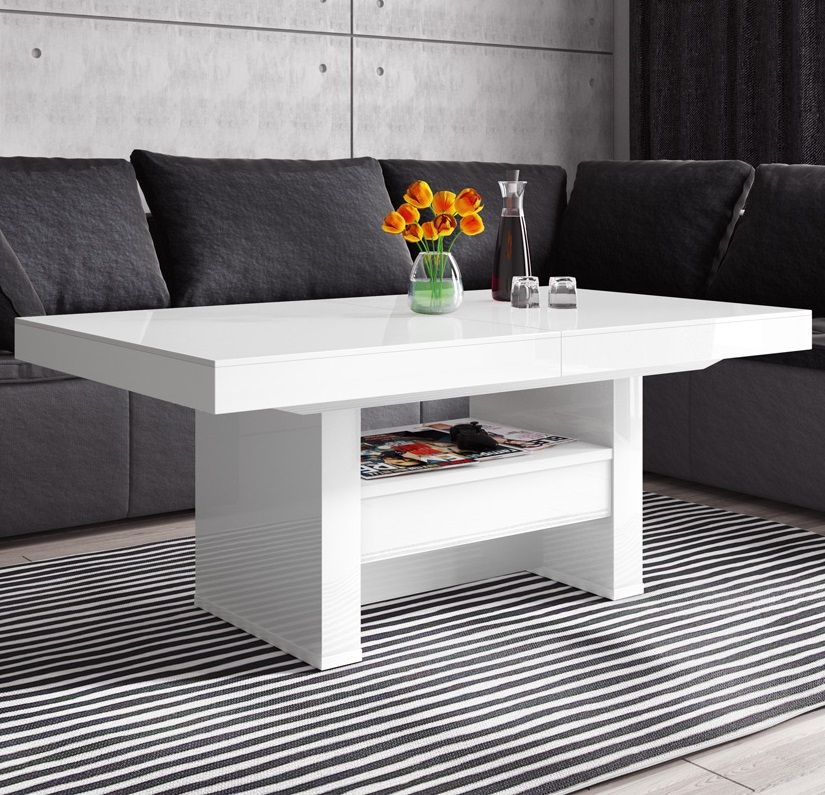 Aversa Lux – Verstelbare Salontafel & Eettafel in Hoogglans Wit (120‑170 cm)