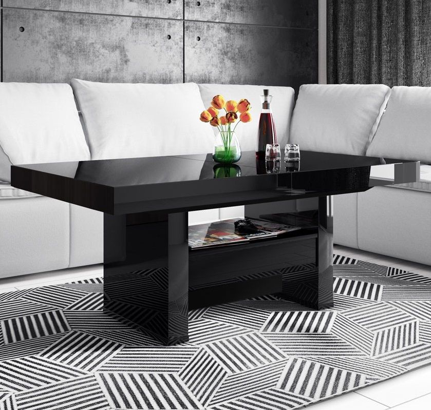 Aversa Lux – Verstelbare Salontafel & Uitbreidbare Eettafel in Hoogglans Zwart (120‑170 cm)