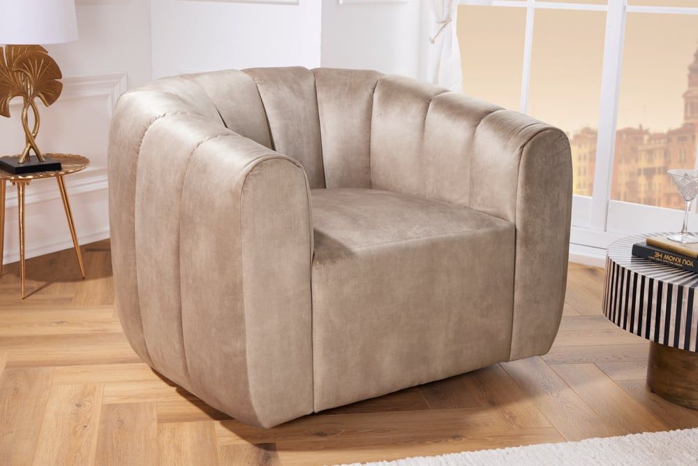 Babylon Champagne Fluwelen Draaifluisterende Design Fauteuil – Luxe Lounge voor Elk Interieur