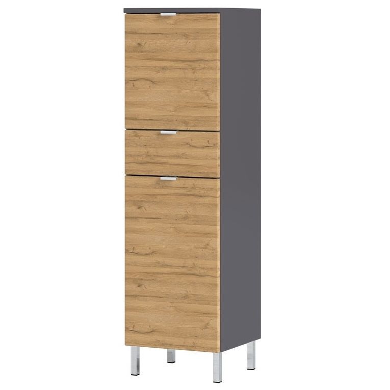 Badkamerkast Bruno – Strak design in grafiet en eiken voor een moderne badkamer