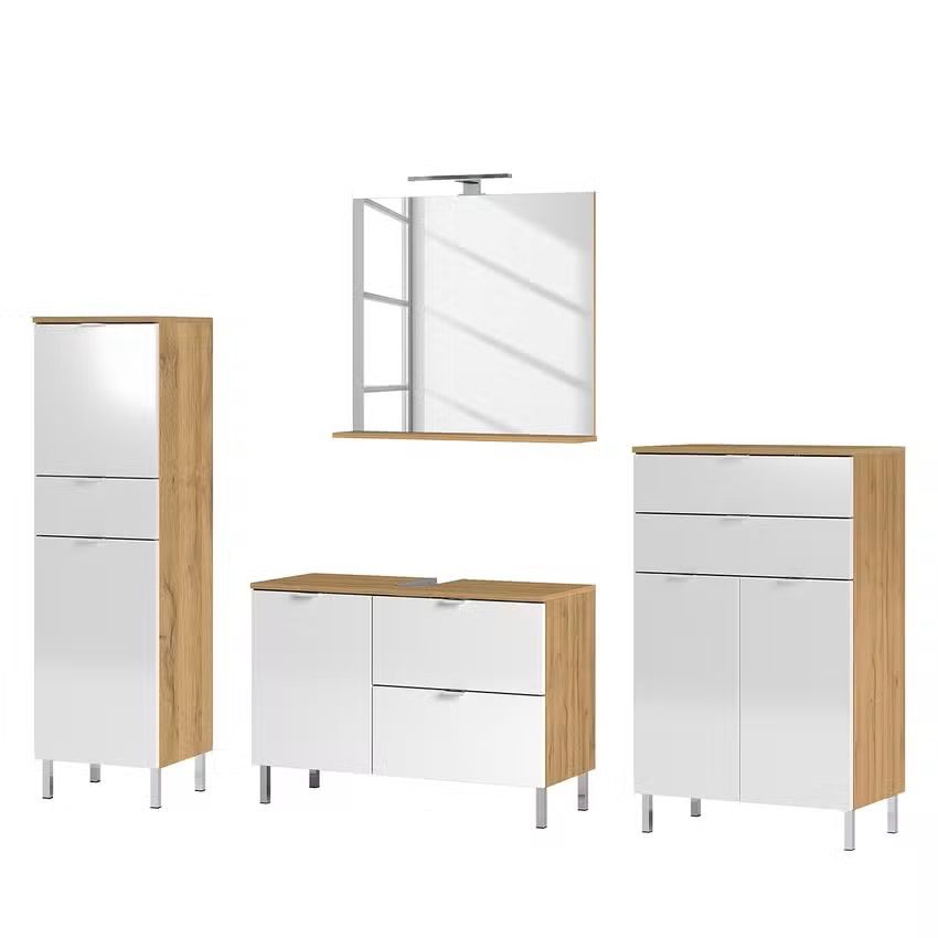 Badkamermeubelset Bruno 4‑delig – Eiken & Wit