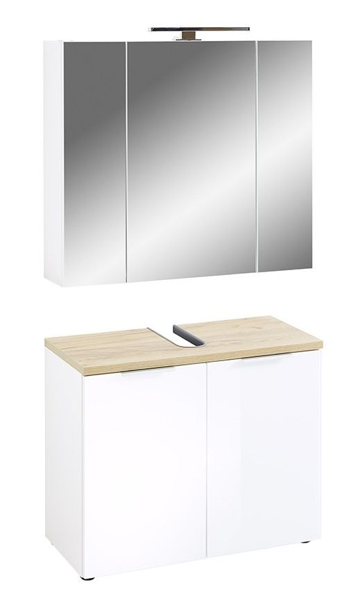 Badkamermeubelset Pescara 2 – modern in wit met Navarra eiken